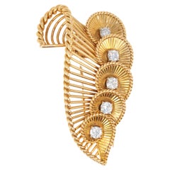 Gold Vintage Cartier Shell Brooch with Diamonds