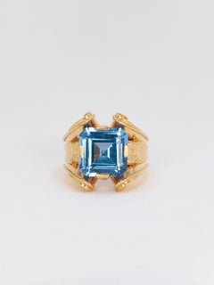 Gold Vintage Cocktail Ring Set with a Blue Stone