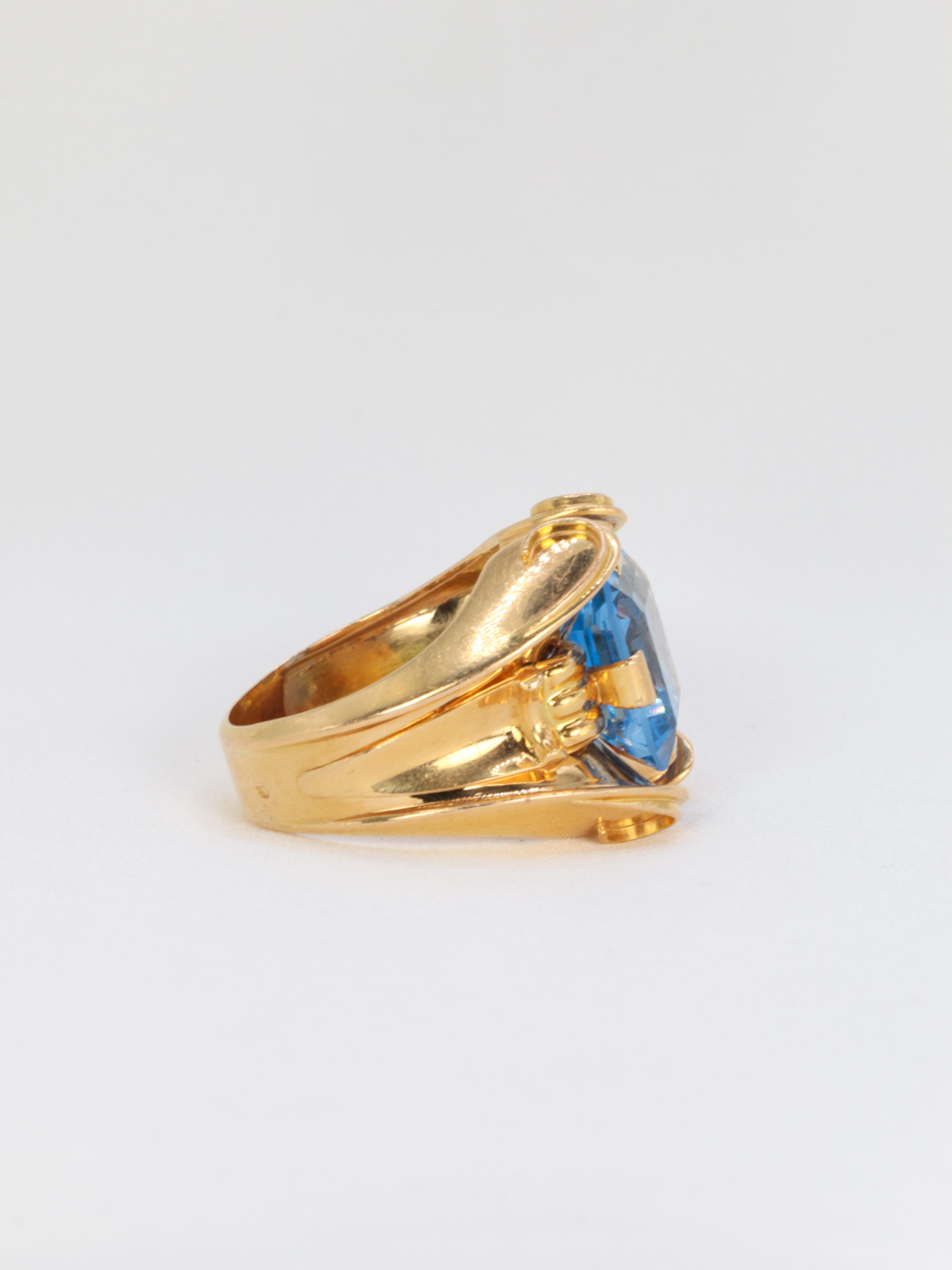 Retro Gold Vintage Cocktail Ring Set with a Blue Stone