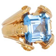 Gold Vintage Cocktail Ring Set with a Blue Stone