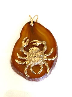 Gold Vintage Crab on Agate Stone