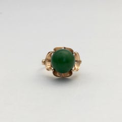 Jade Ring 14K Gold Vintage Jewelry Spherical Ball Gemstone Midcentury Modernist