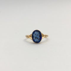 Gold Vintage Jewelry Blue Glass Synthetic Gemstone Paste Ring 1920s Dainty