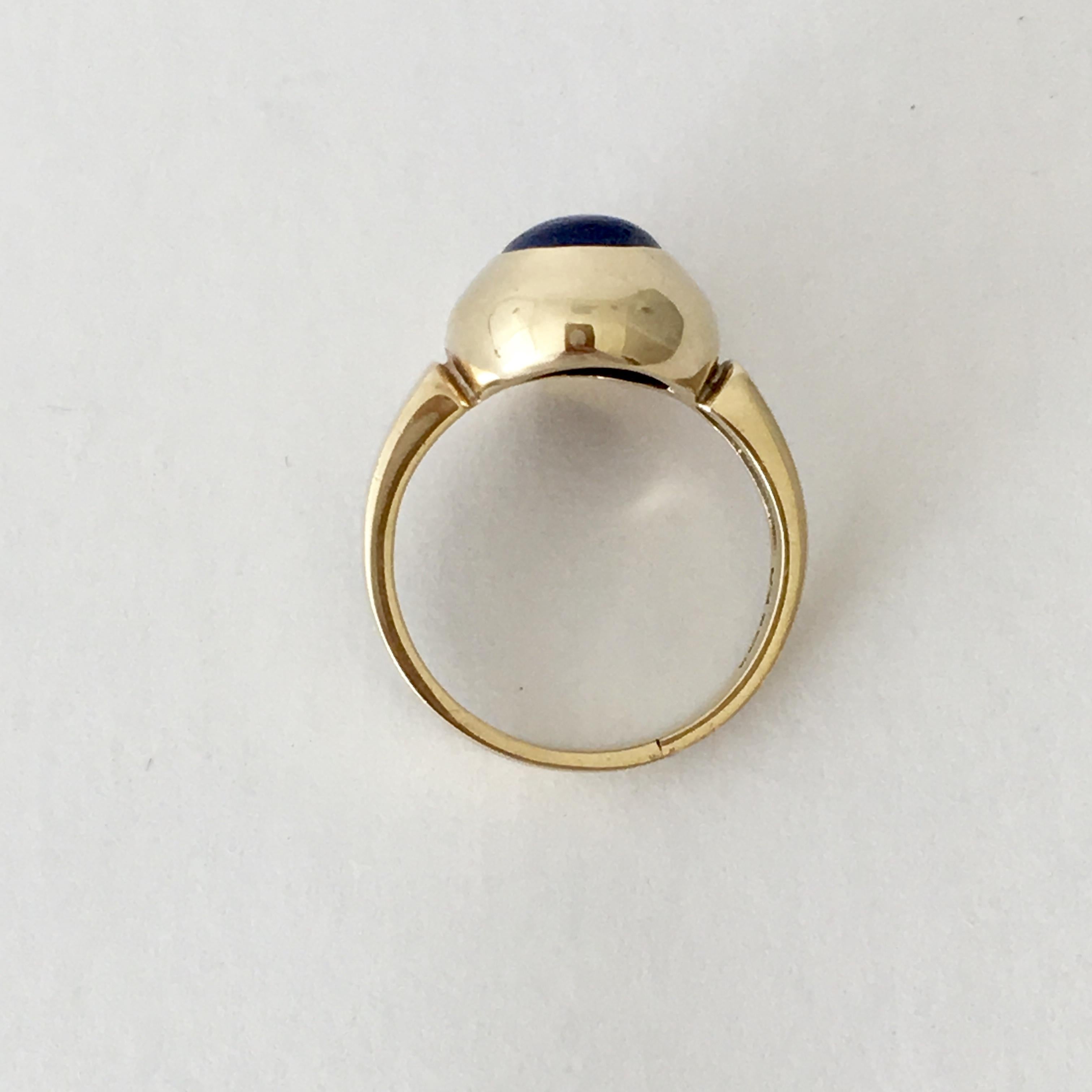 Gold Vintage Jewelry Lapis Lazuli Ring Cobalt Blue Gemstone Bold Cabochon 1