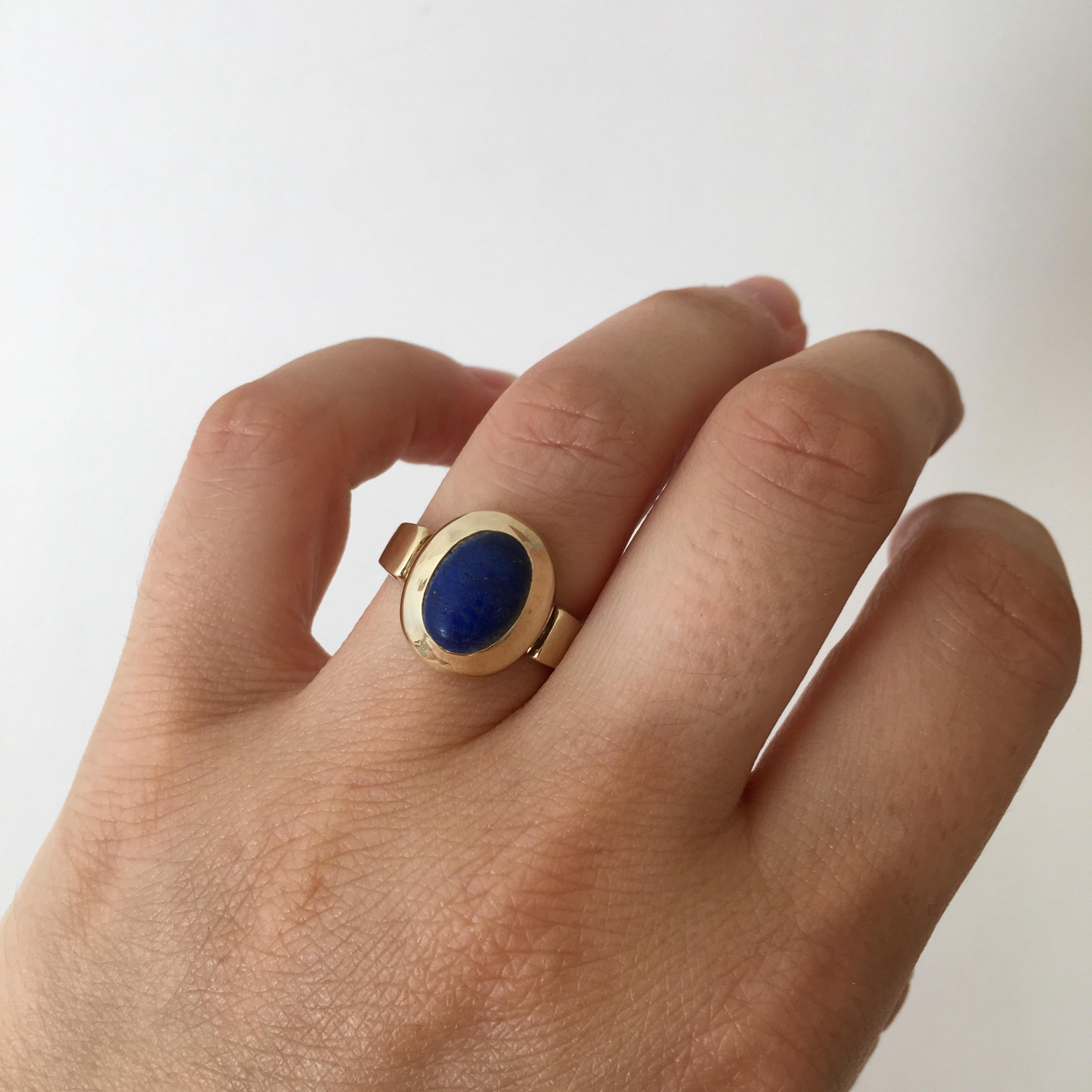 Gold Vintage Jewelry Lapis Lazuli Ring Cobalt Blue Gemstone Bold Cabochon 2