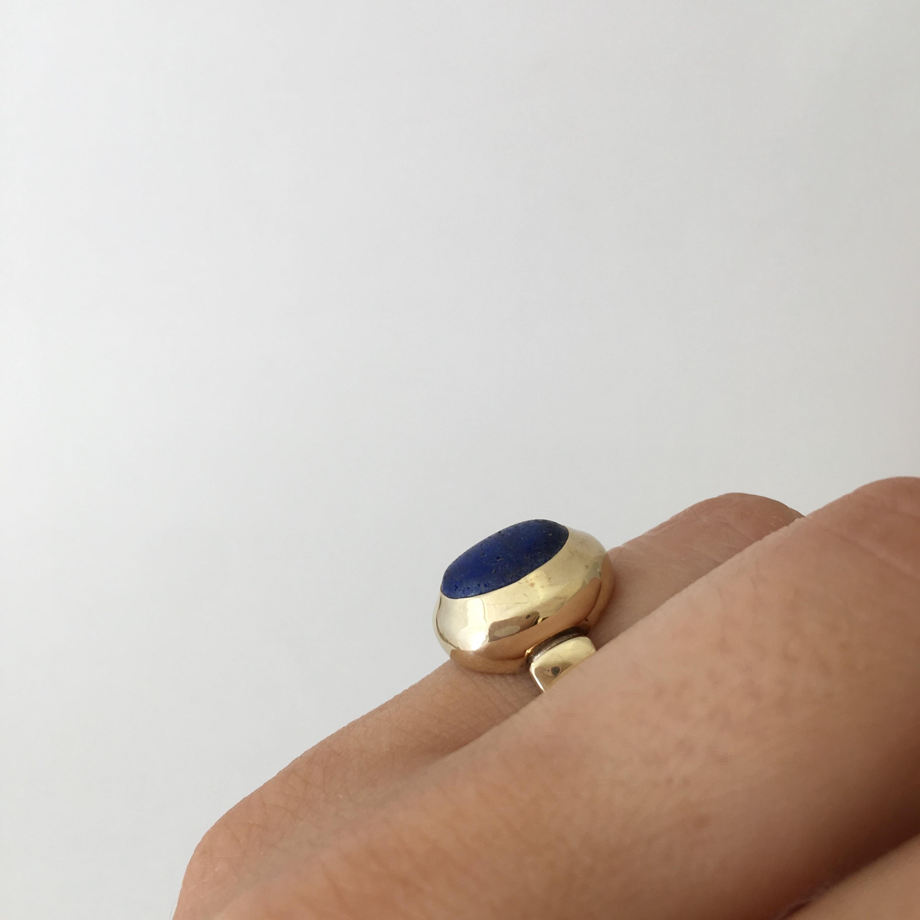 Gold Vintage Jewelry Lapis Lazuli Ring Cobalt Blue Gemstone Bold Cabochon 3
