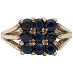 Gold Vintage Jewelry Sapphire Gemstone Square Cluster Ring 1970s Dark Blue