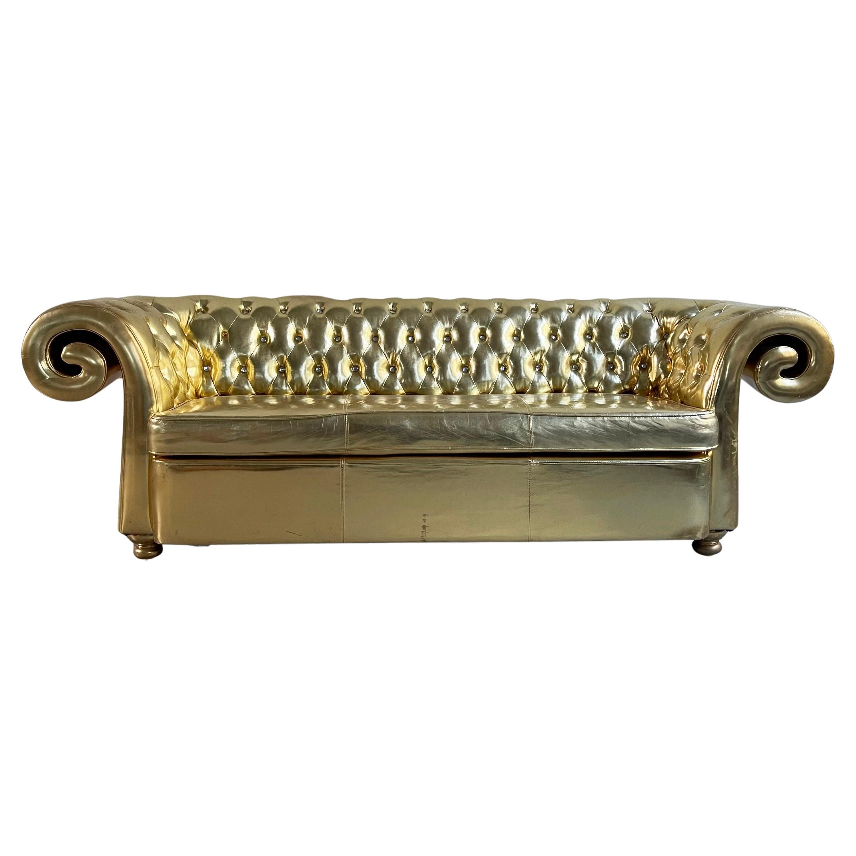 Gold Vinyl Chesterfield Sofa For Sale at 1stDibs