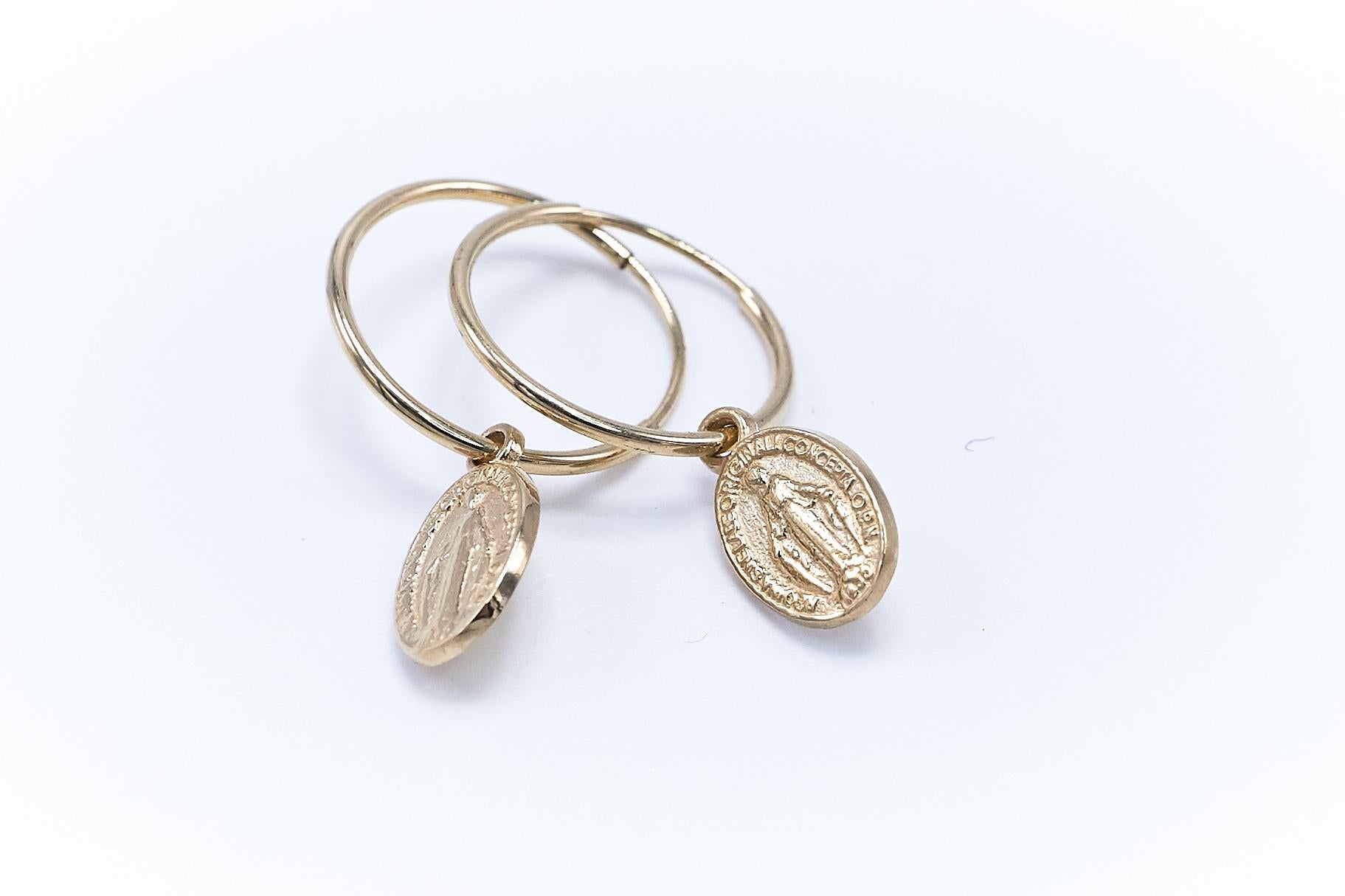 Contemporary Gold Virgin Mary Hoop Earrings J Dauphin For Sale