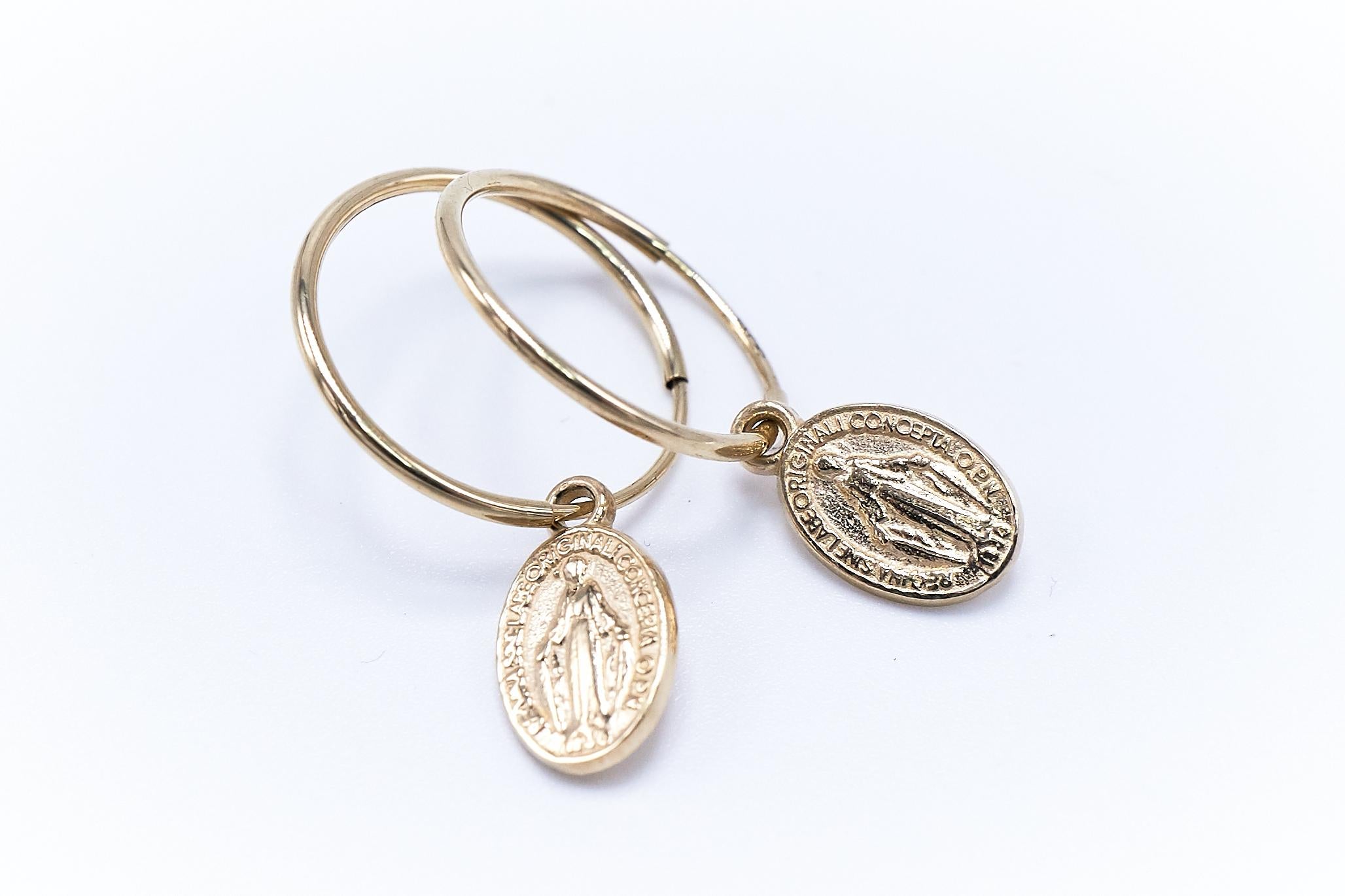 Gold Virgin Mary Hoop Earrings J Dauphin In New Condition For Sale In Los Angeles, CA