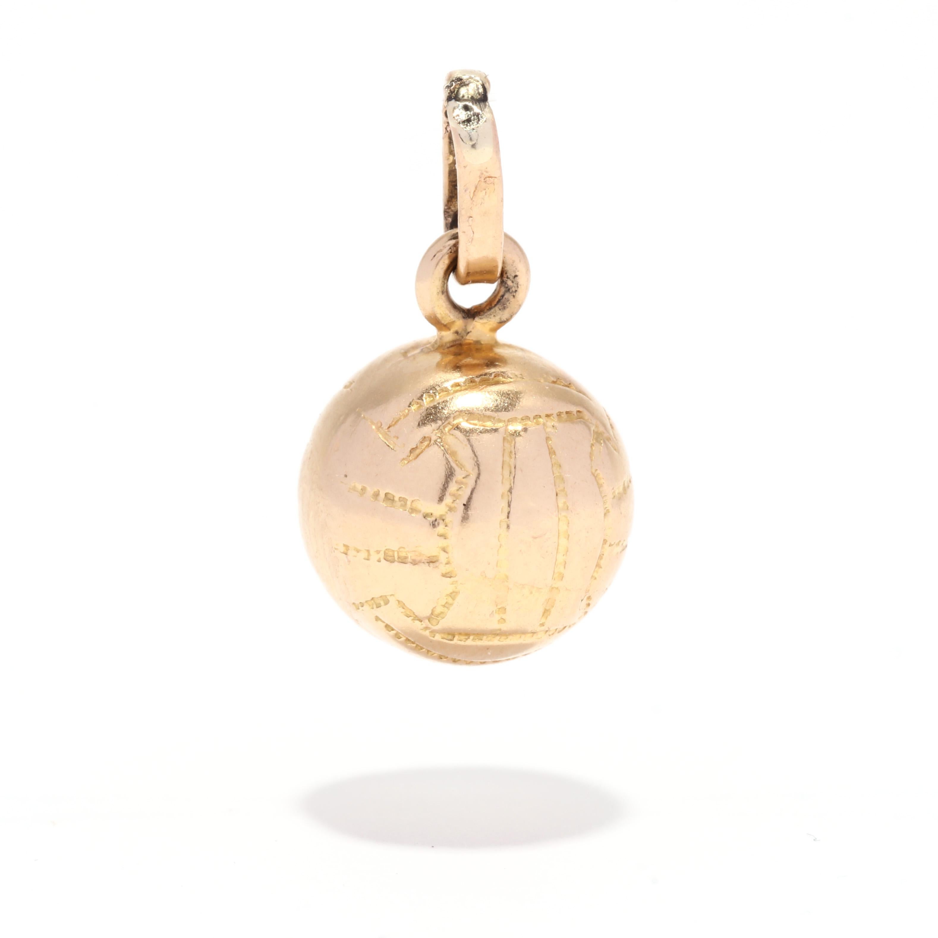 Gold Volleyball Charm, 18K Gold, Small Volleyball Charm, Gold Sport Charm In Good Condition In McLeansville, NC