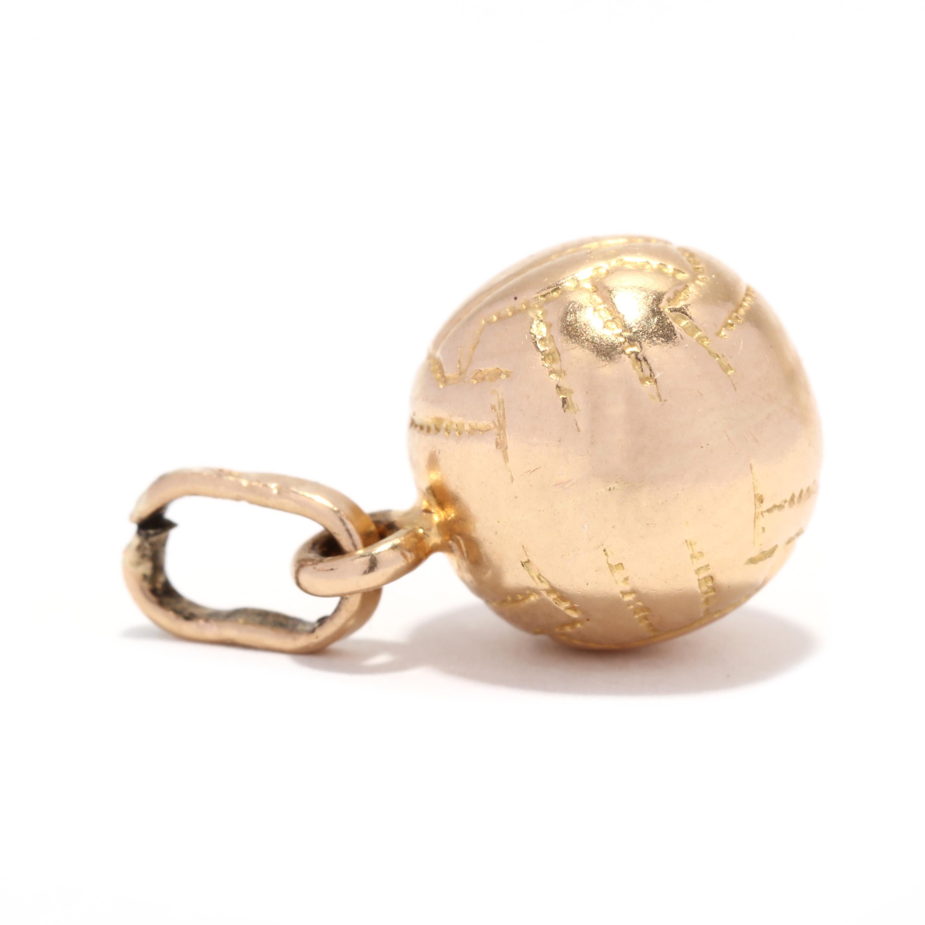 Women's or Men's Gold Volleyball Charm, 18K Gold, Small Volleyball Charm, Gold Sport Charm