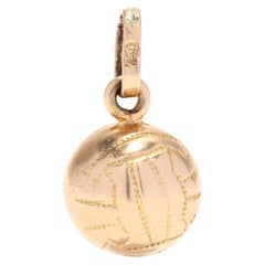 Vintage Gold Volleyball Charm, 18K Gold, Small Volleyball Charm, Gold Sport Charm