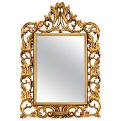 Gold Wall Mirror With Carved Frame In Rococo Style