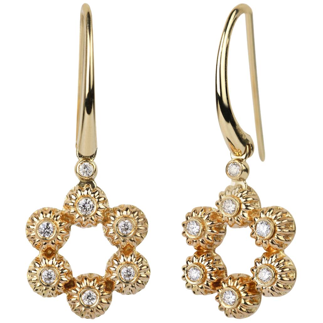 Gold Warda Earrings for a Total Oriental Homage, 1st Size Diamonds on Flowers