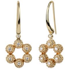 Gold Warda Earrings for a Total Oriental Homage, 1st Size Diamonds on Flowers