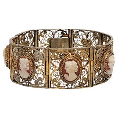 Gold Wash 800 Silver Filigree Cameo Bracelet