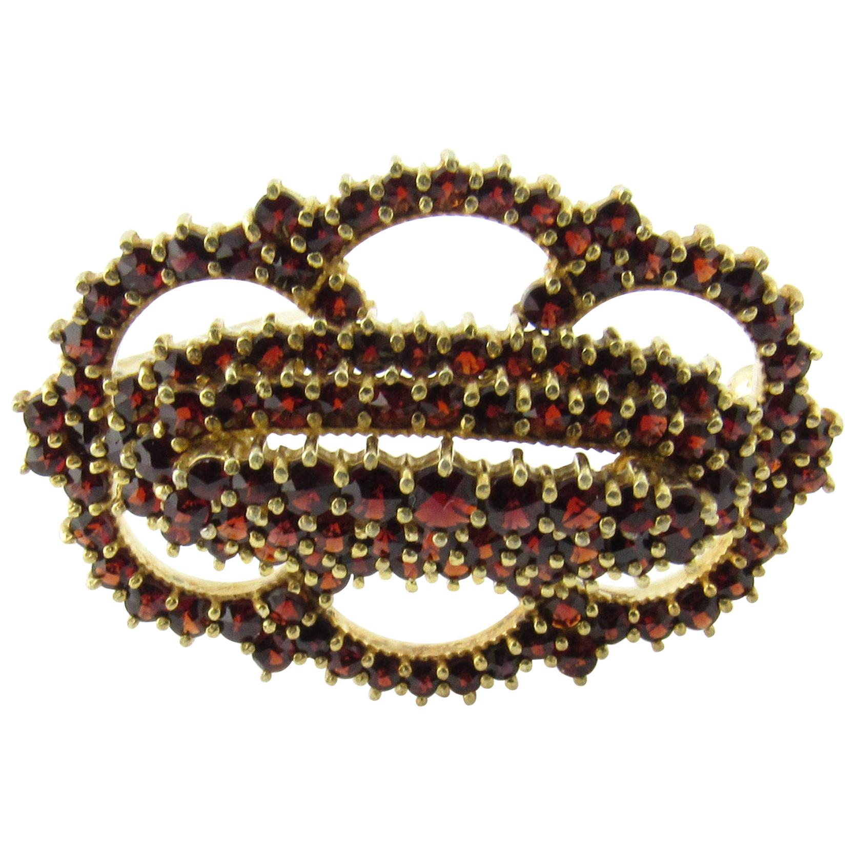 Gold Wash 900 Silver Garnet Brooch