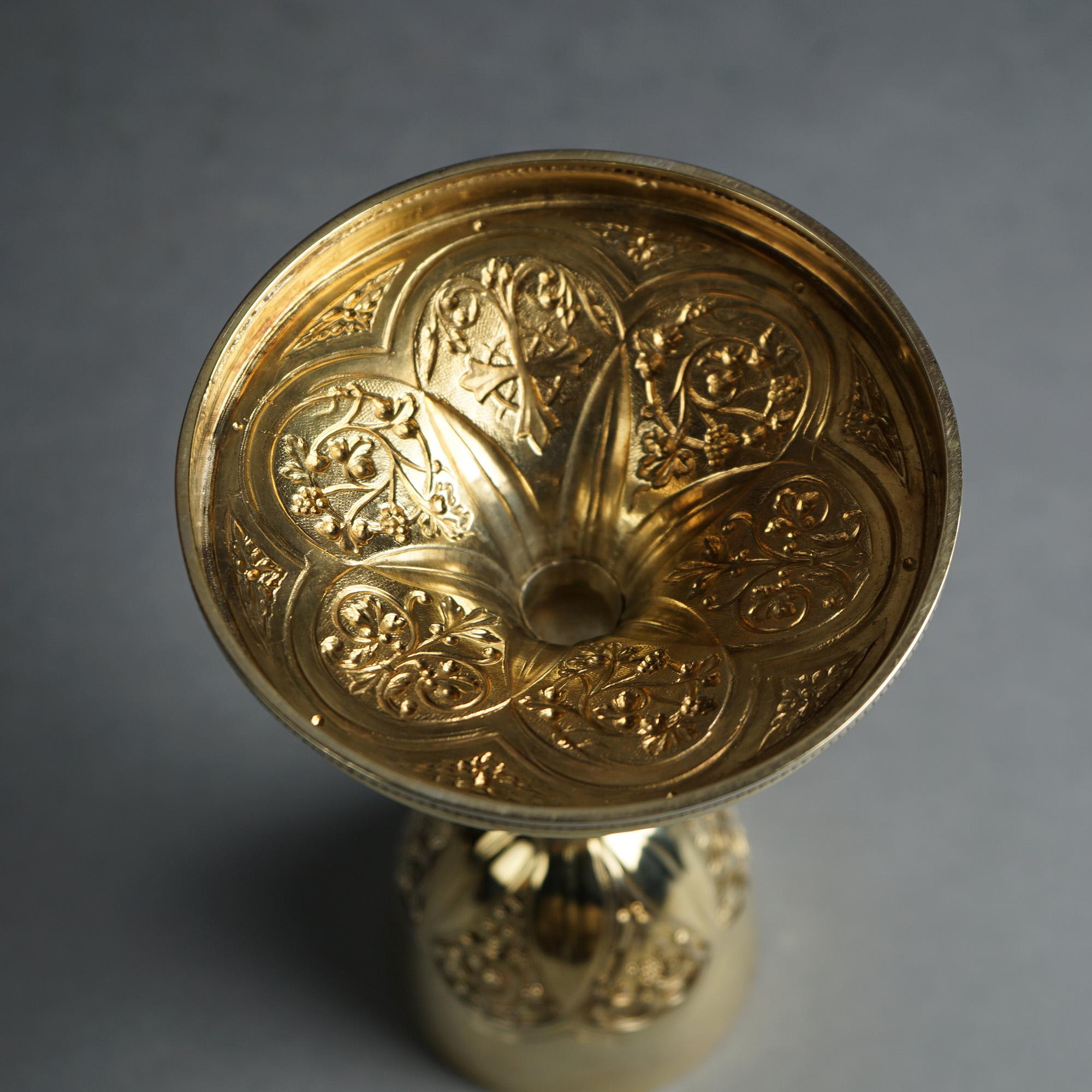Gold Wash Floral graviert Silber religiöse Opferung Kelch mit Hallmark & Fall im Angebot 7