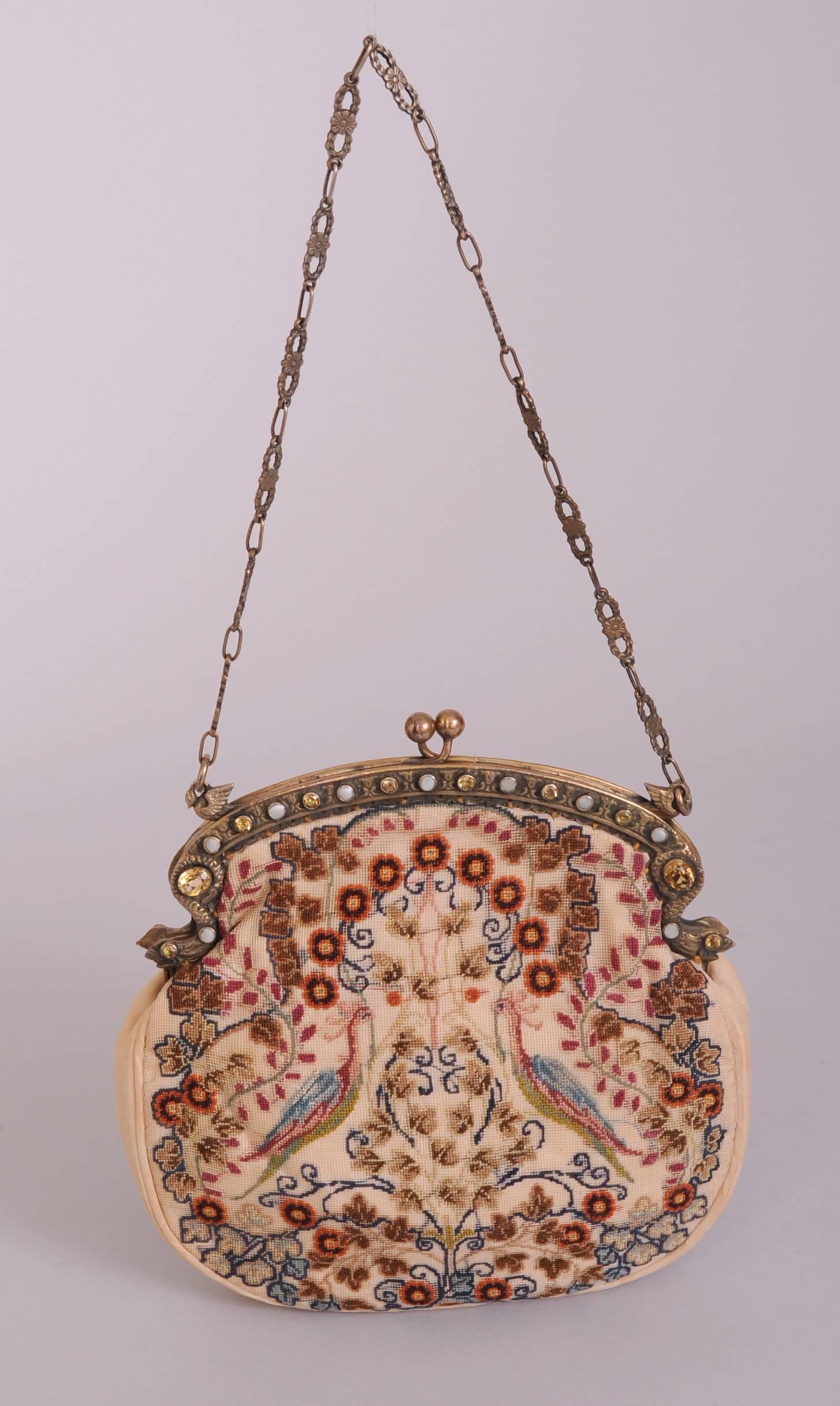 Marrone Borsa da sera con cornice in oro Sterling Citrini, perle e aghi italiani