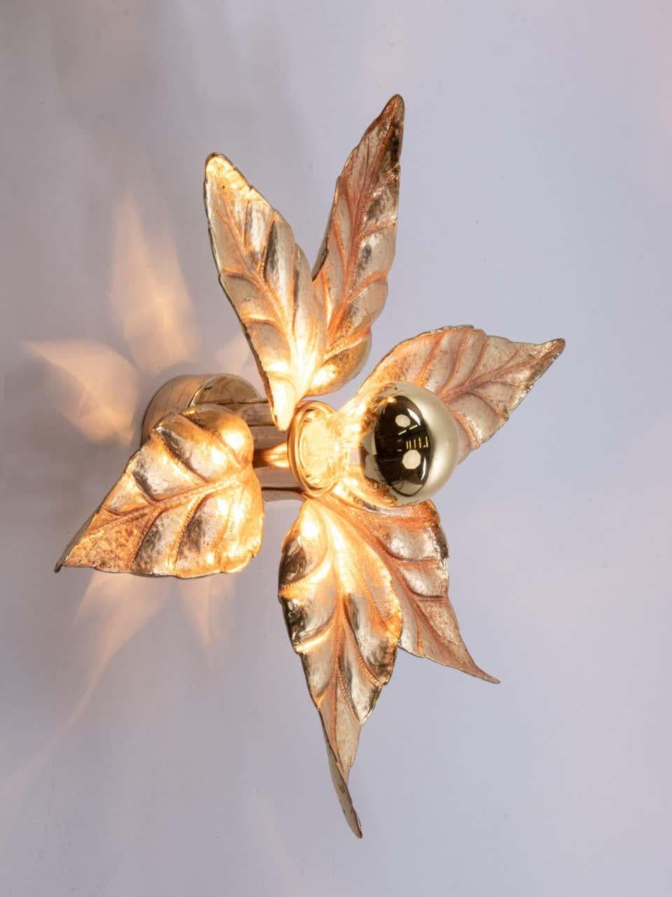 Mid-Century Modern Gold Washed Stylized Flower Sconces For Sale