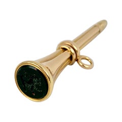  Watch Key Fob with Bloodstone Lion Intaglio Set into 14k Yellow Gold