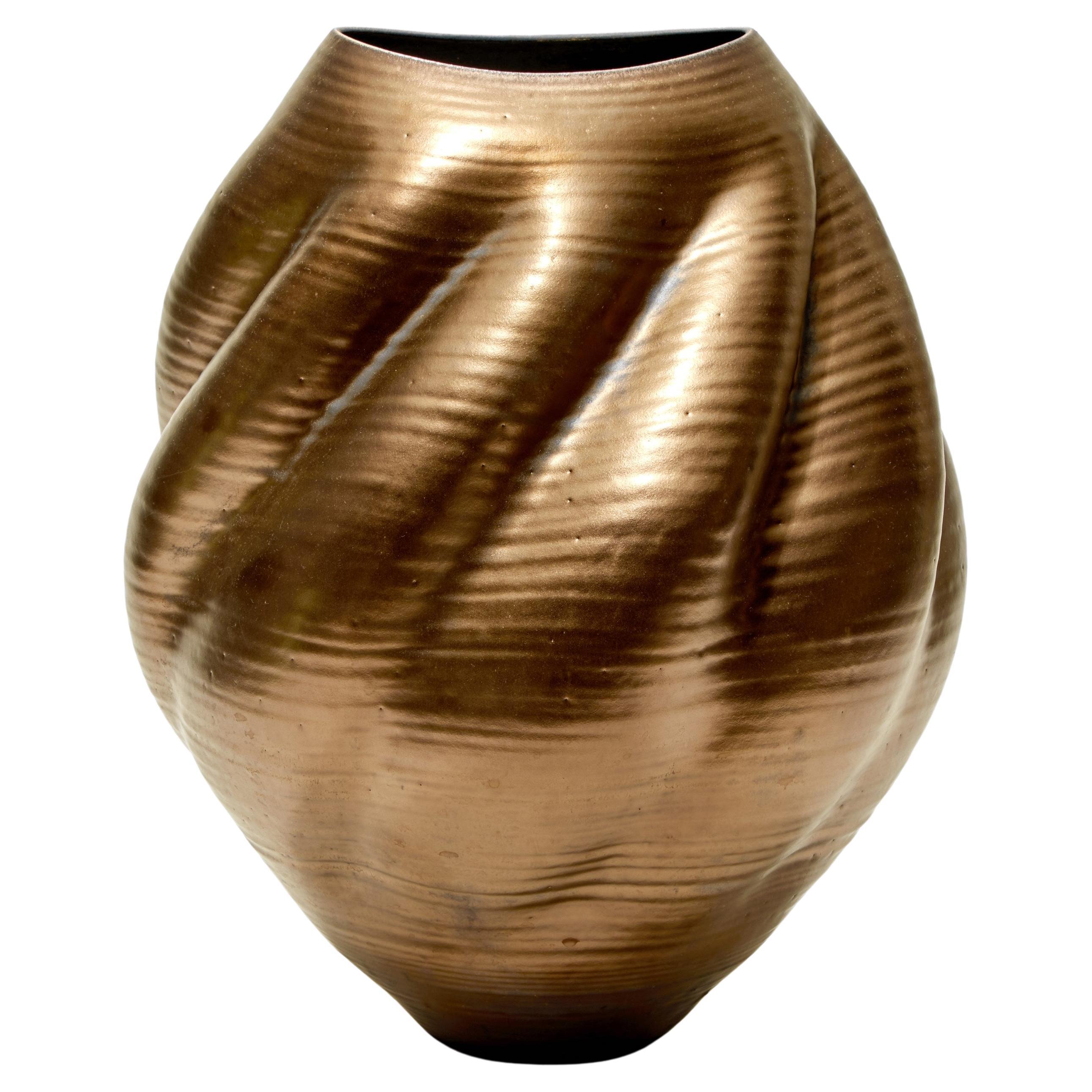 Gold Wave Form No 80, Unique Ceramic Vessel by Nicholas Arroyave-Portela