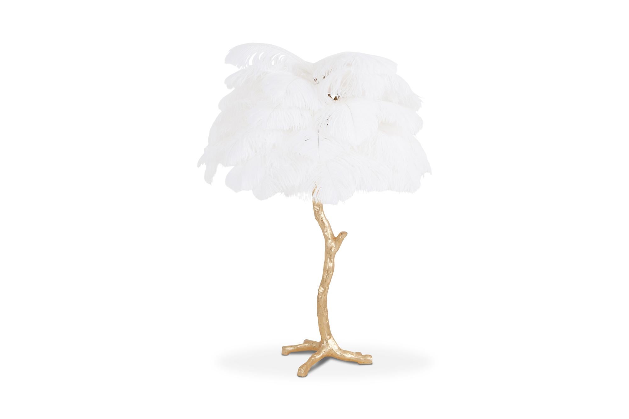 Hollywood Regency Gold White Feather Lamp
