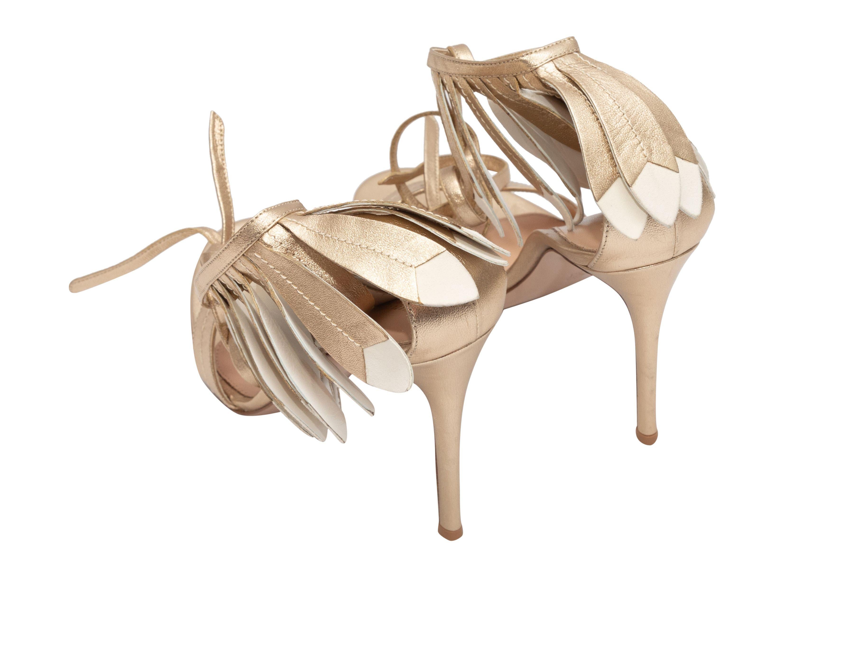 Gold & White Gianvito Rossi Leather Fringe Heeled Sandals In Excellent Condition For Sale In New York, NY
