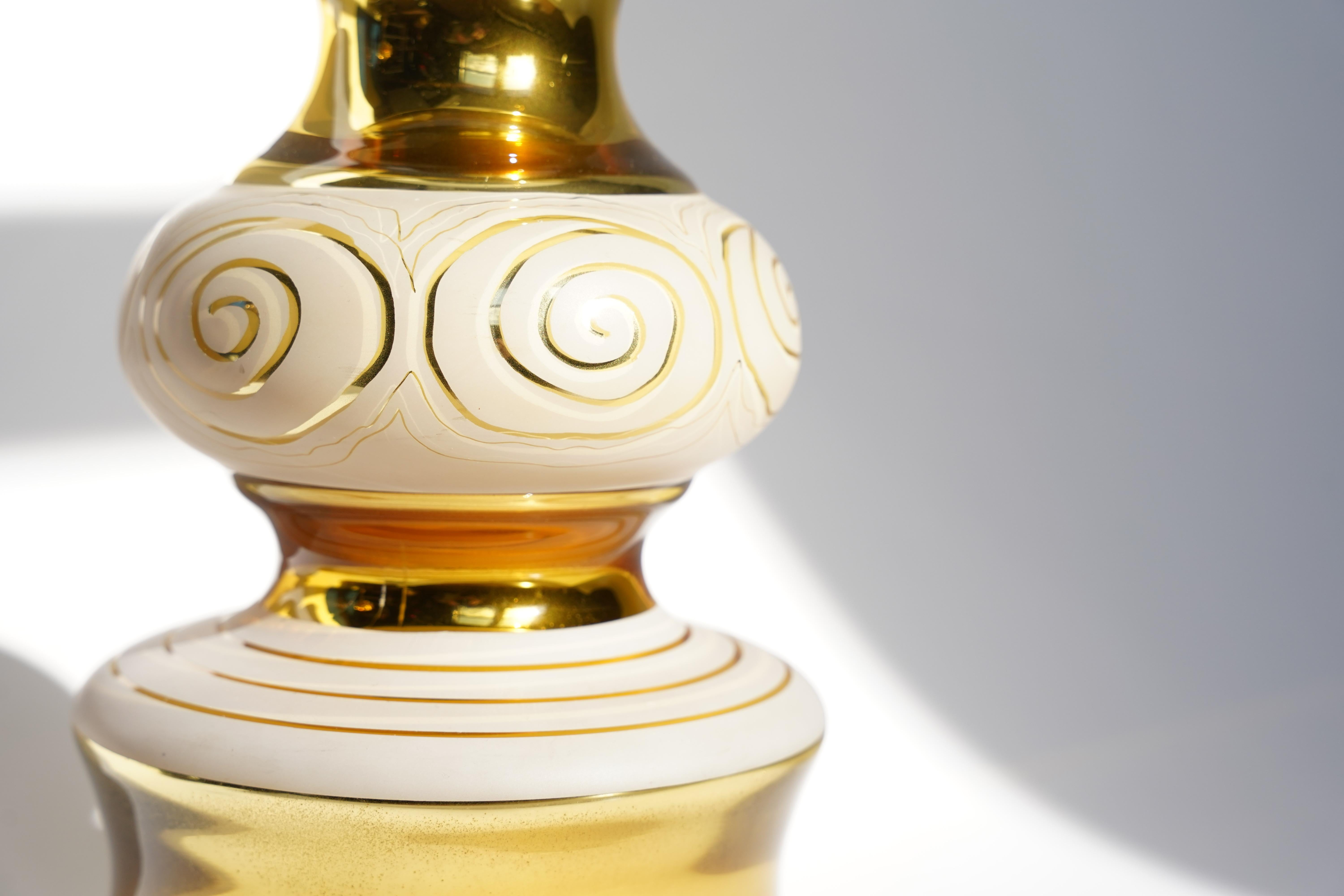 Mid-Century Modern Gold/White glass with gold pattern, Rosdala Lamps, 1970 Sweden For Sale