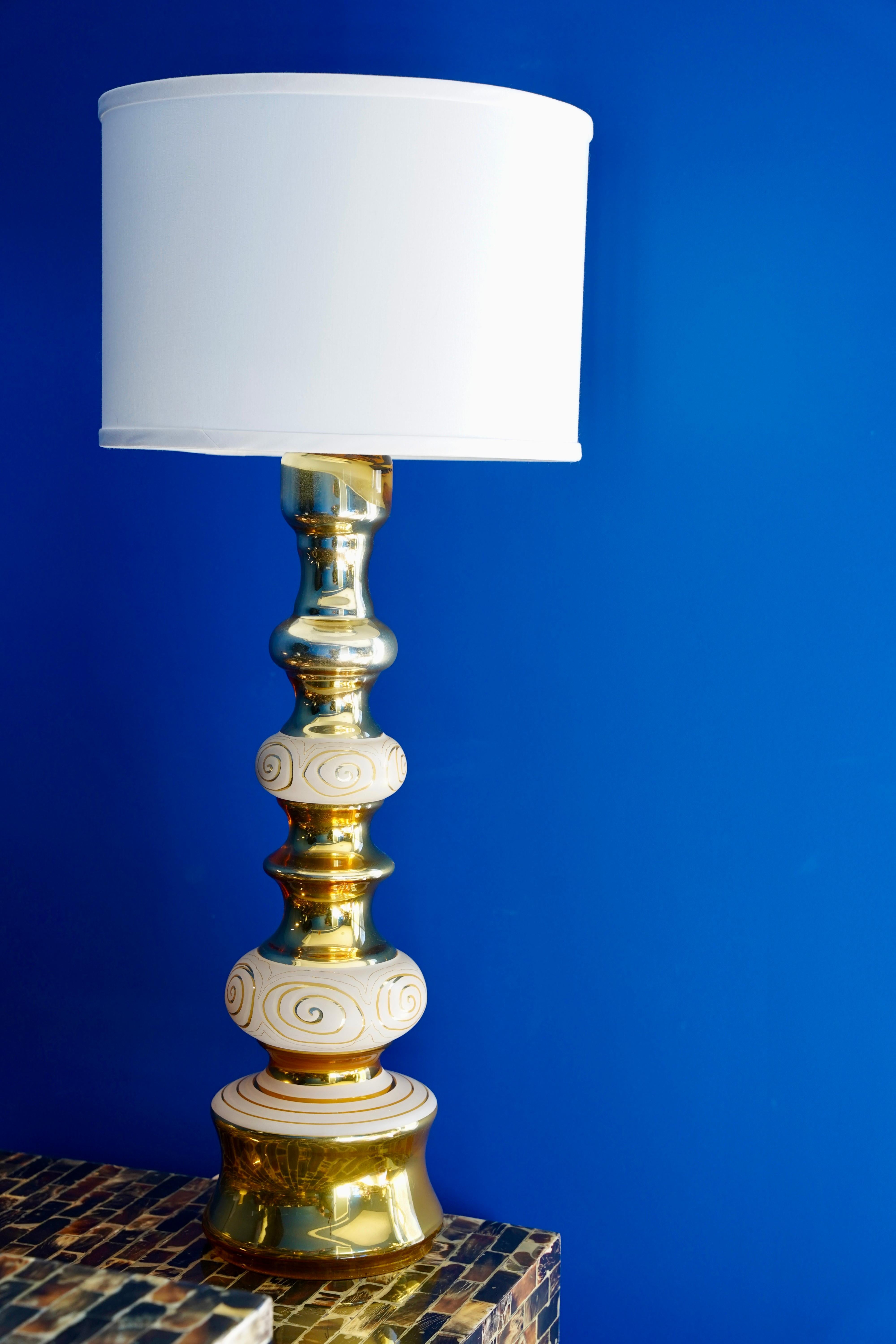 Swedish Gold/White glass with gold pattern, Rosdala Lamps, 1970 Sweden For Sale