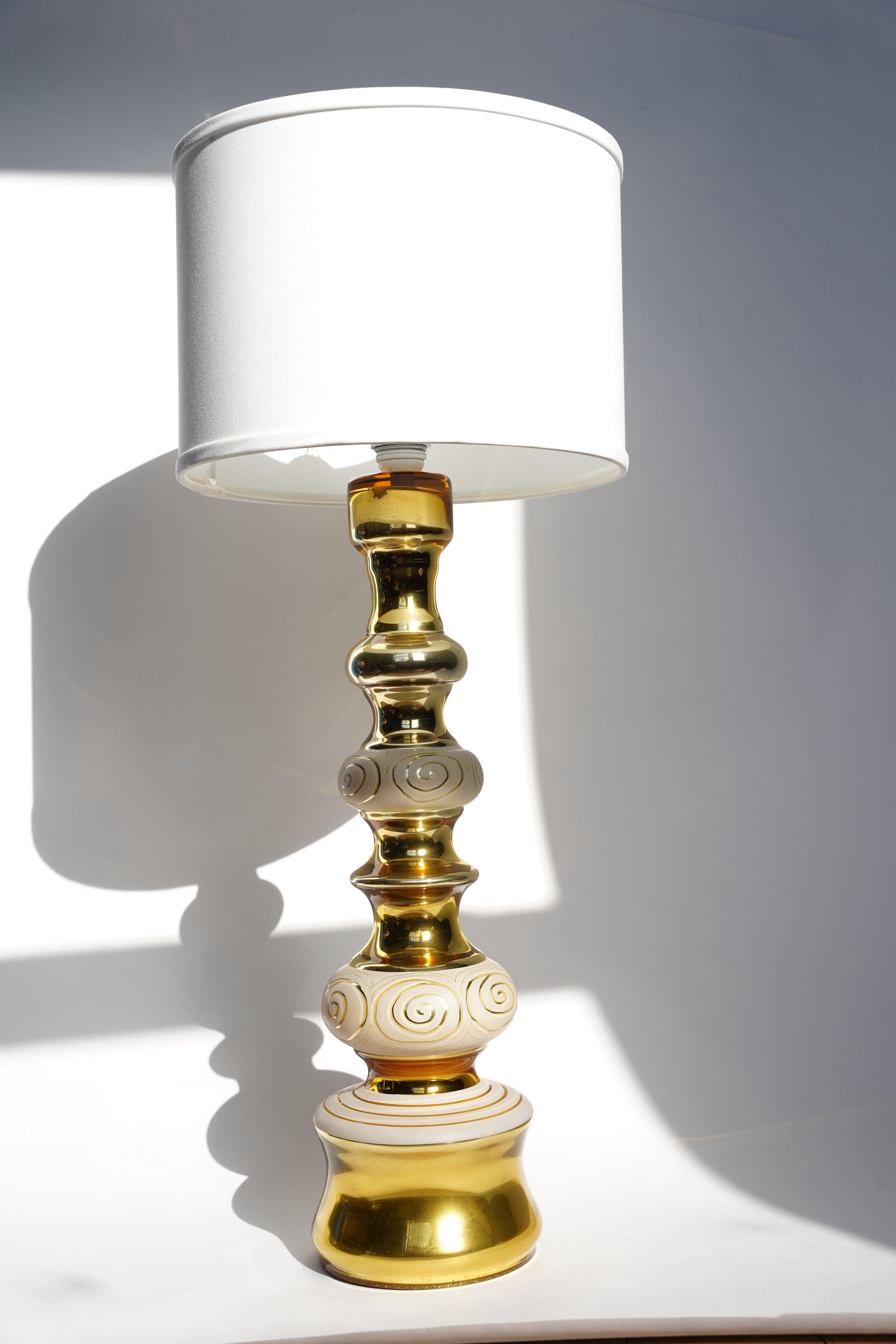 Gold/White glass with gold pattern, Rosdala Lamps, 1970 Sweden In Fair Condition For Sale In Bronx, NY
