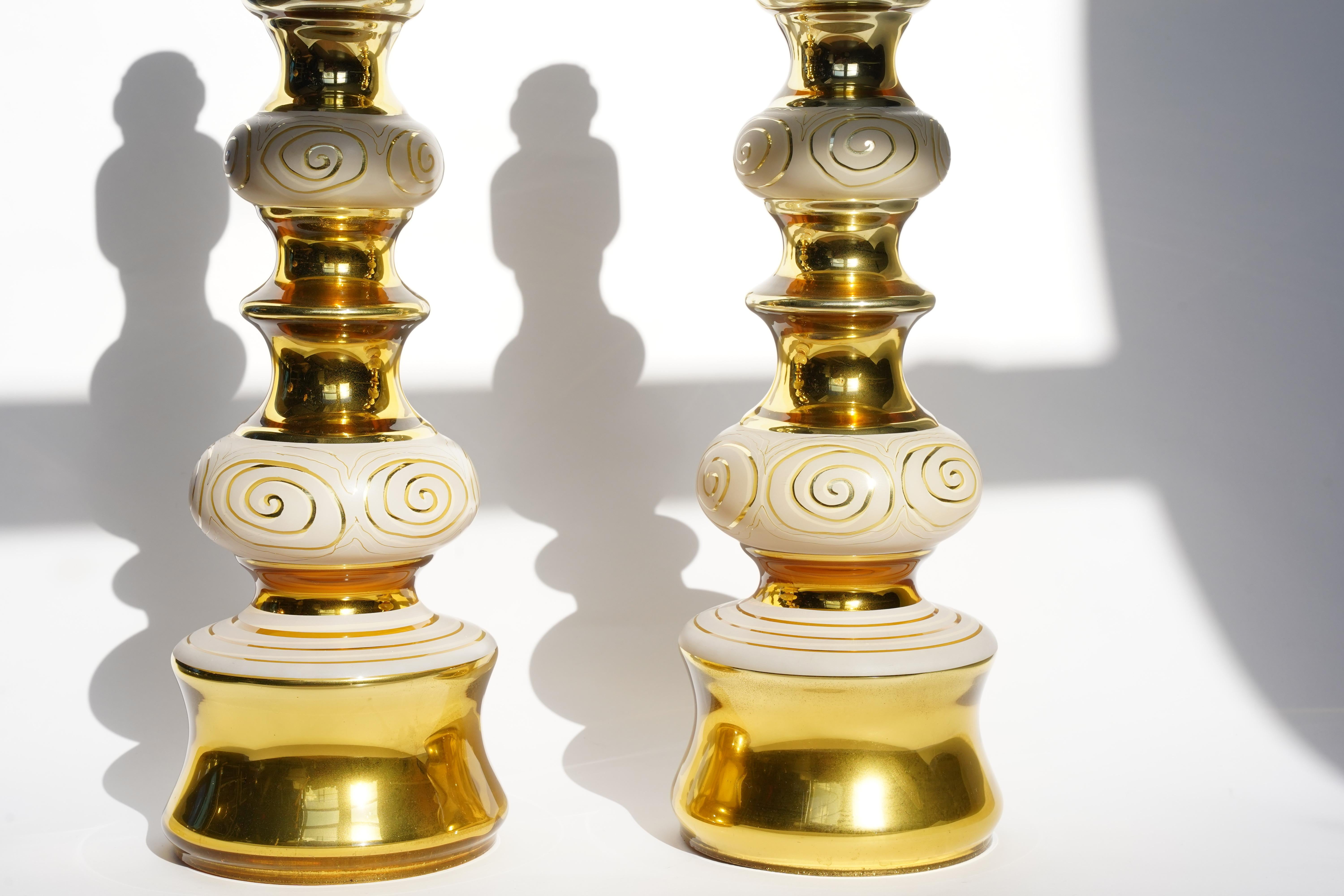 20th Century Gold/White glass with gold pattern, Rosdala Lamps, 1970 Sweden For Sale