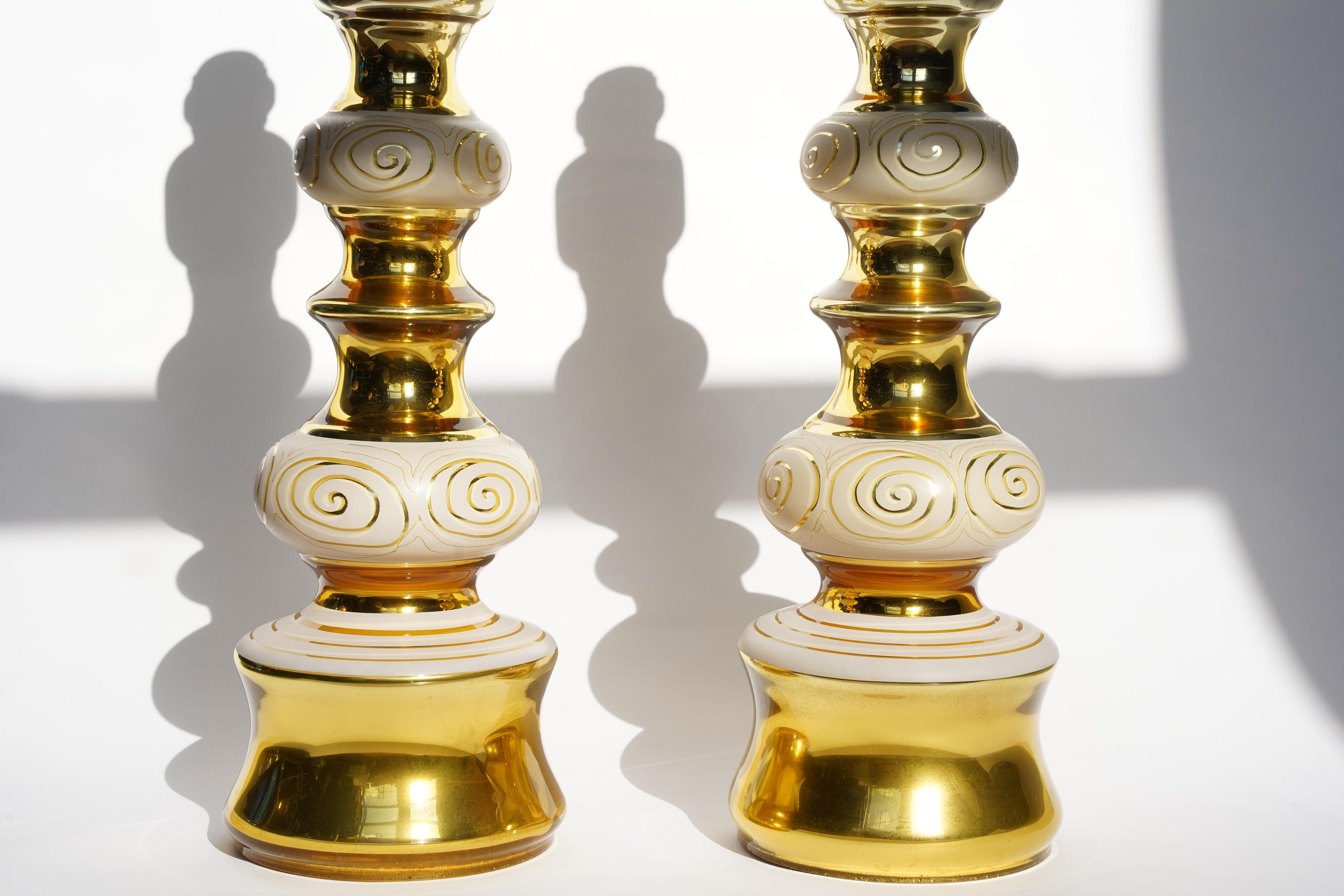 Gold/White glass with gold pattern, Rosdala Lamps, 1970 Sweden For Sale 1