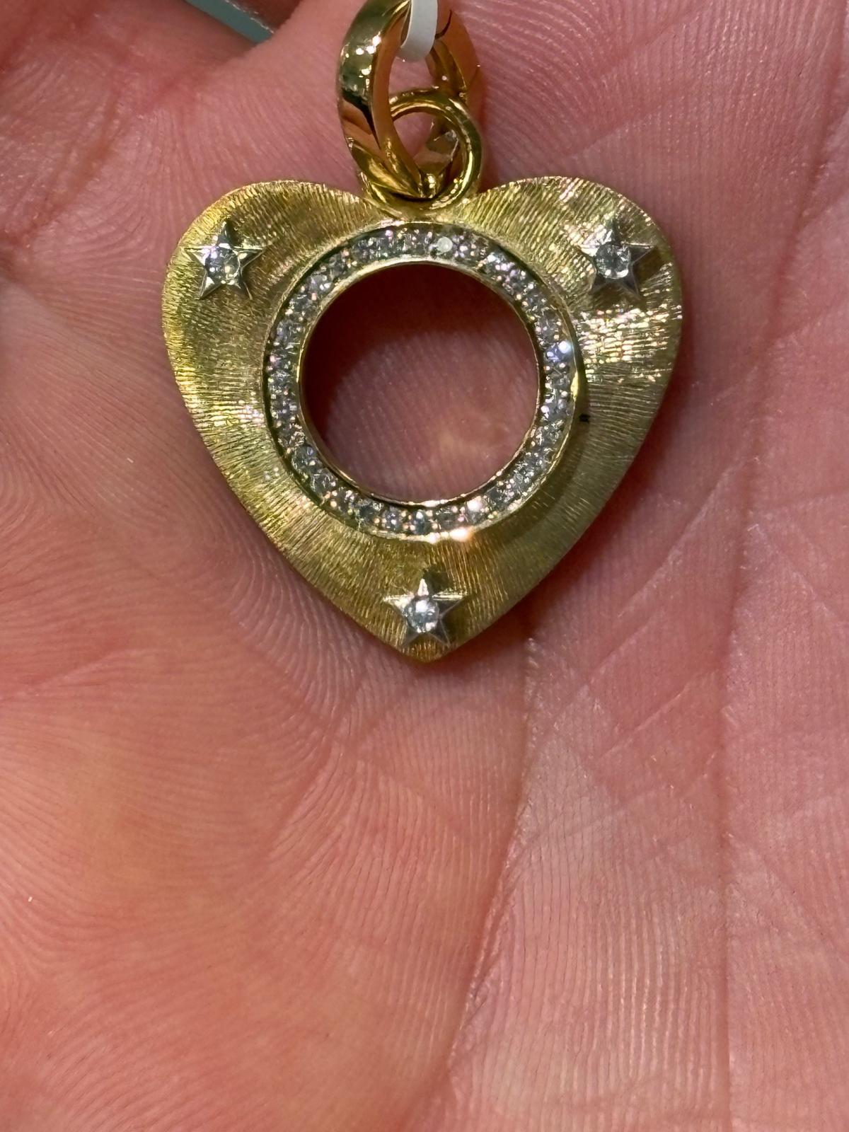 Women's or Men's Gold, White Gold, and Diamond Heart Charm For Sale
