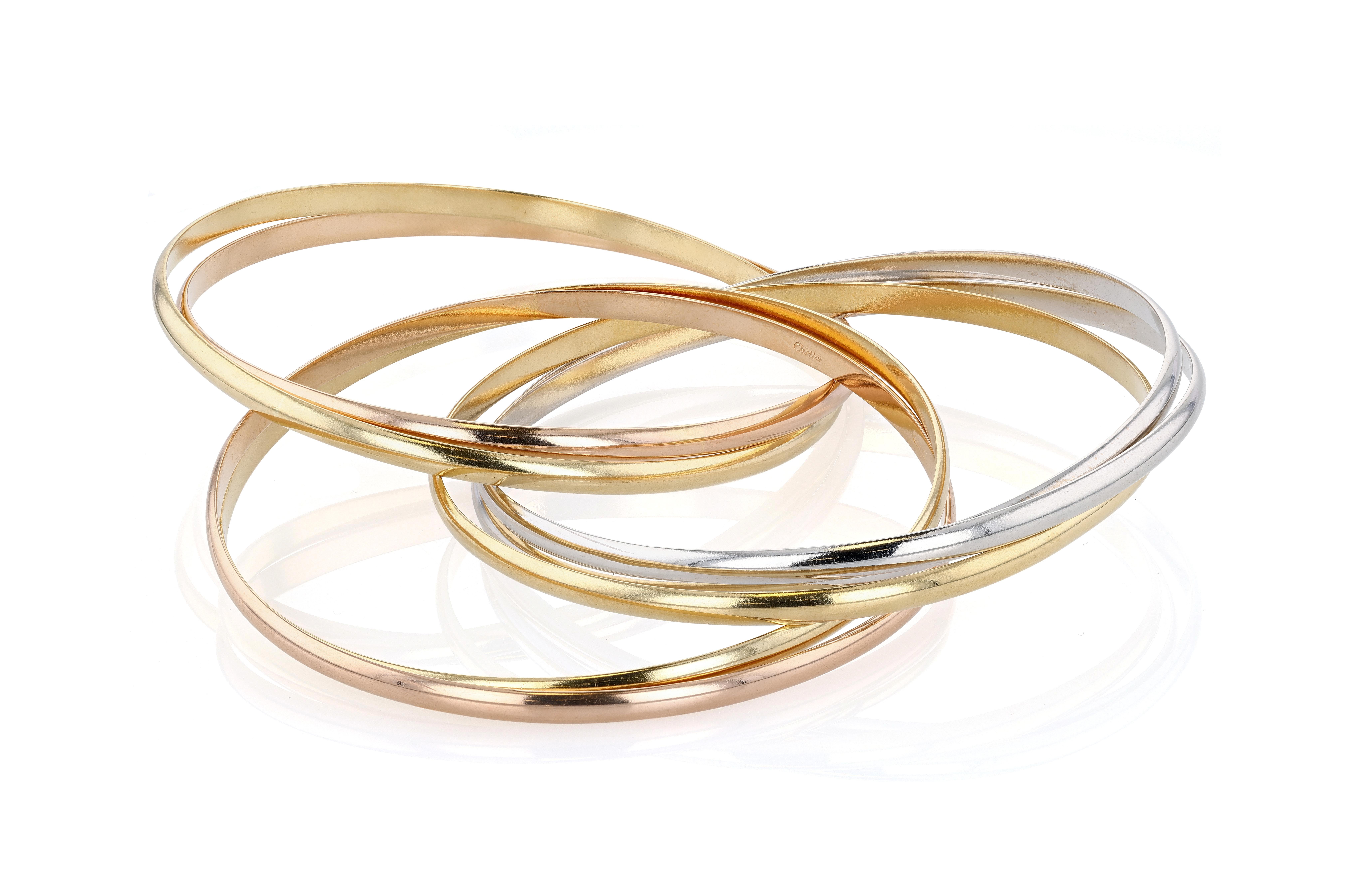 Art Nouveau Bracciale a sette file Cartier Trinity in oro, oro bianco e oro rosa in vendita