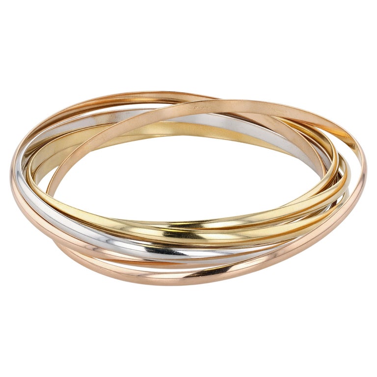 Gold, White Gold, and Rose Gold Seven Row Cartier Trinity Bangle