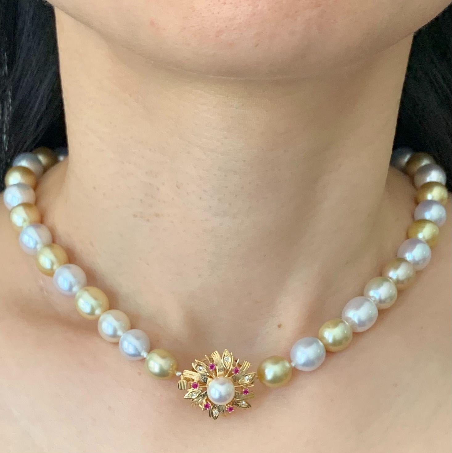 Artisan Gold White South Sea Pearl Choker Necklace 'N105' For Sale