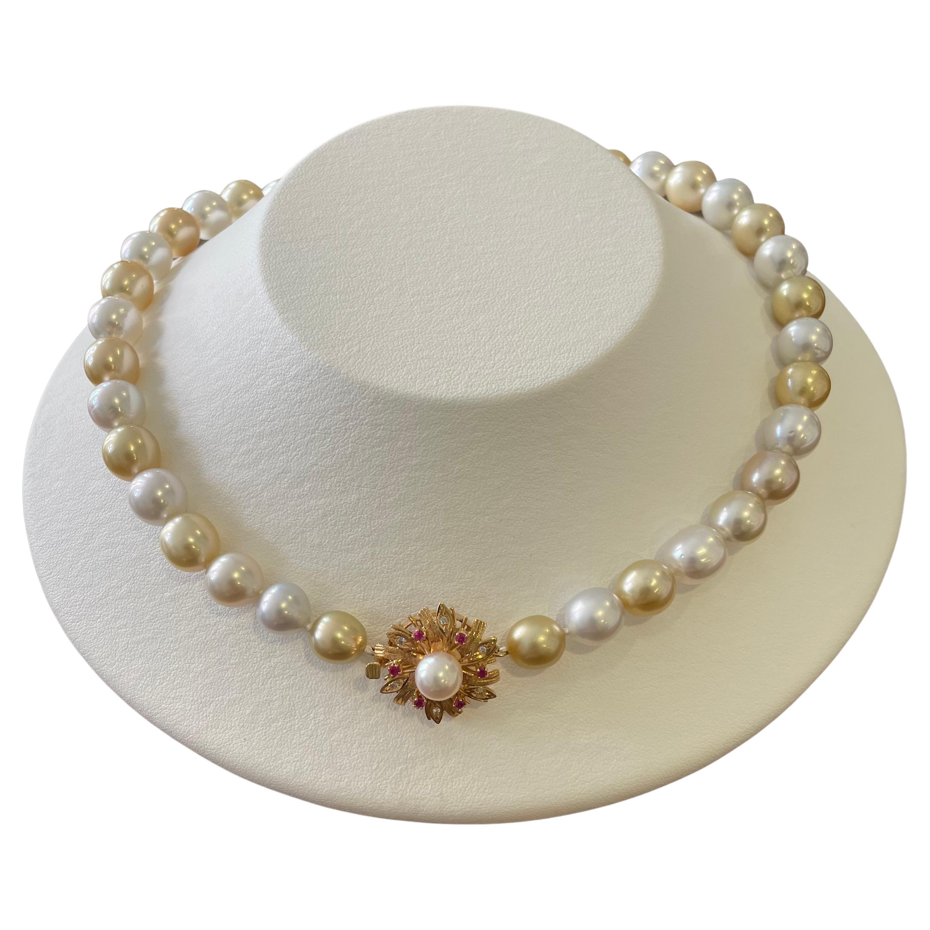Gold White South Sea Pearl Choker Necklace 'N105' For Sale