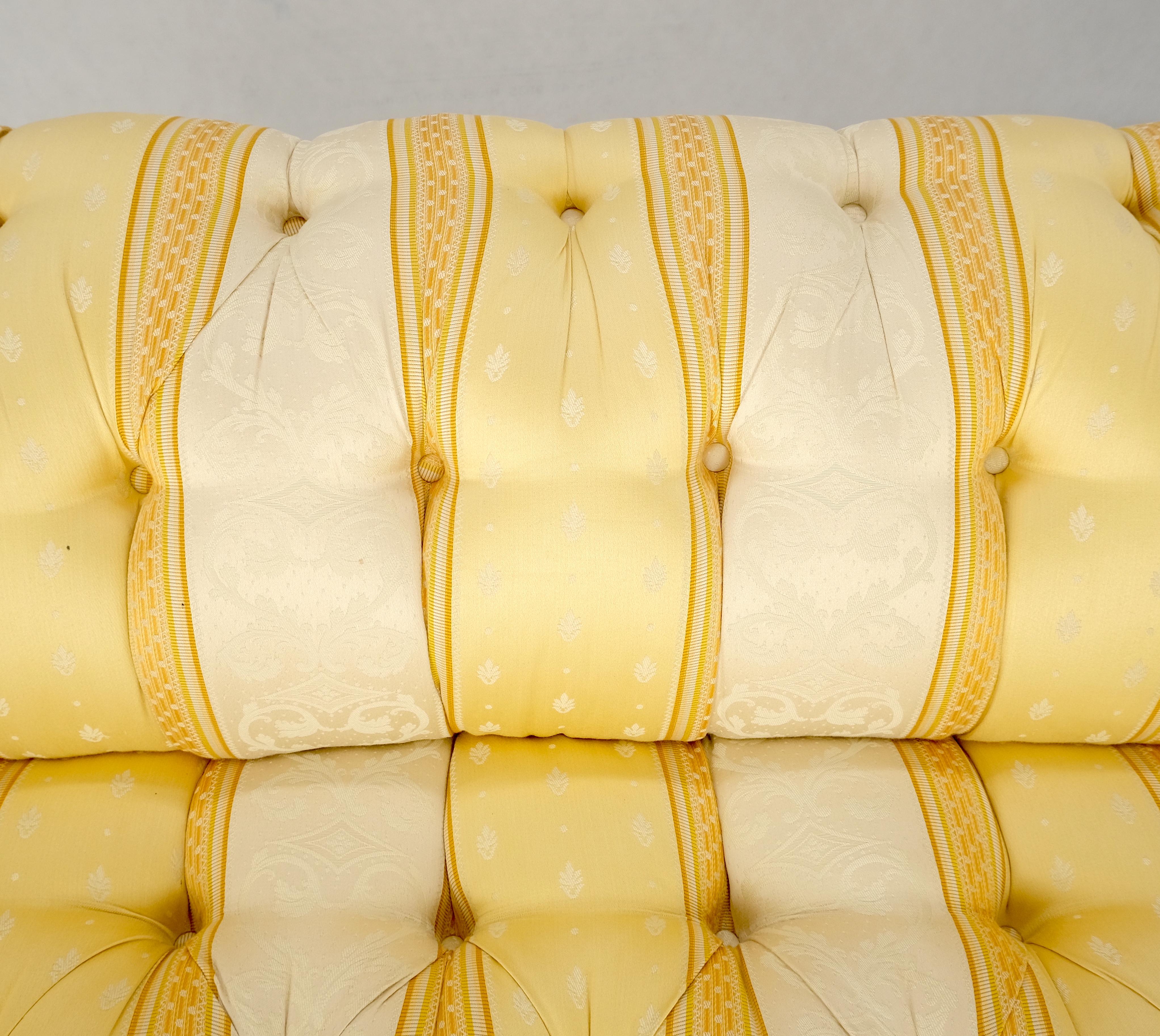 Gold & White Stripe Silk Upholstery Tufted Sofa Loveseat Tassels Decorated MINT! For Sale 6