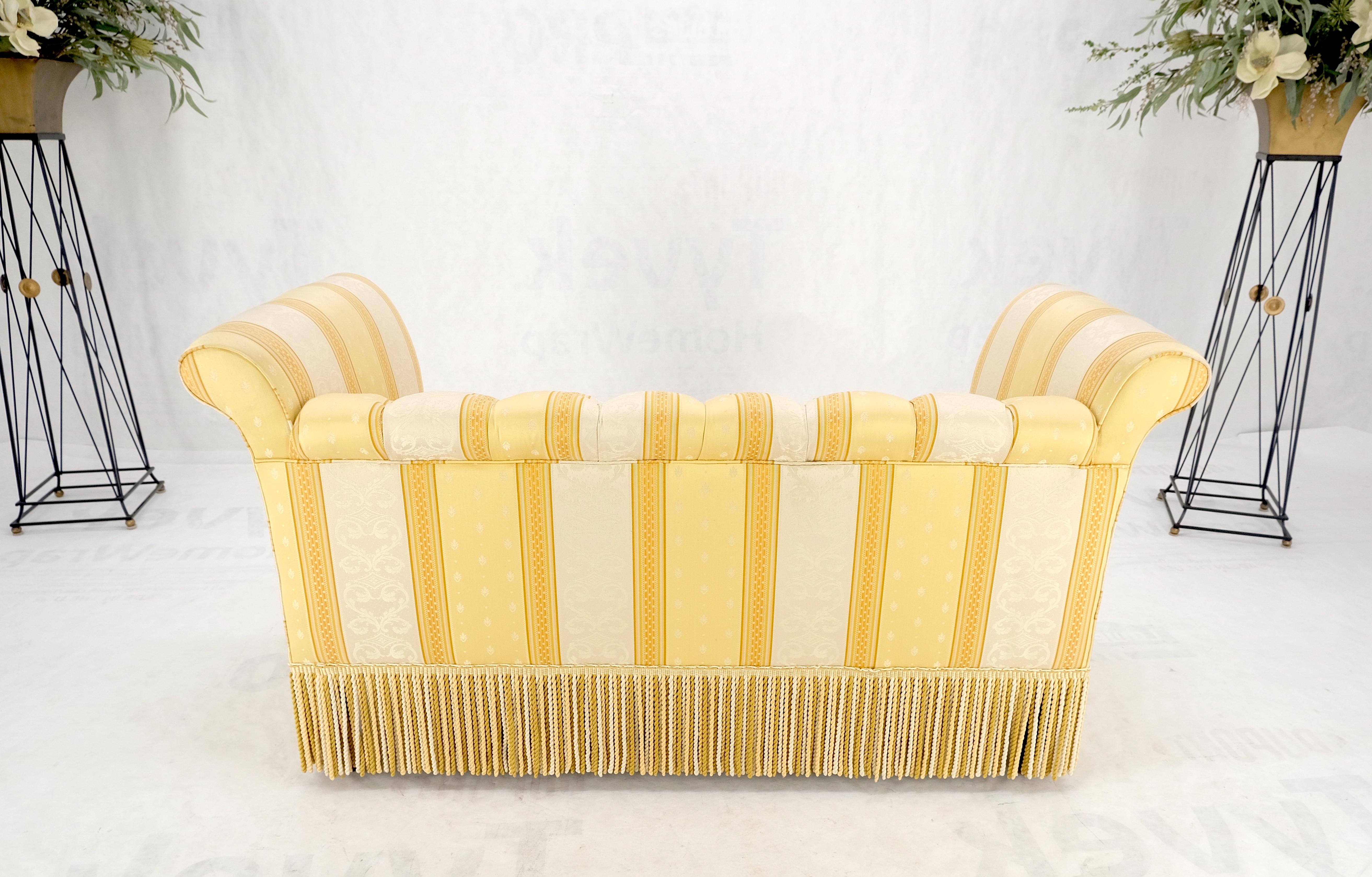 Gold & White Stripe Silk Upholstery Tufted Sofa Loveseat Tassels Decorated MINT! For Sale 7
