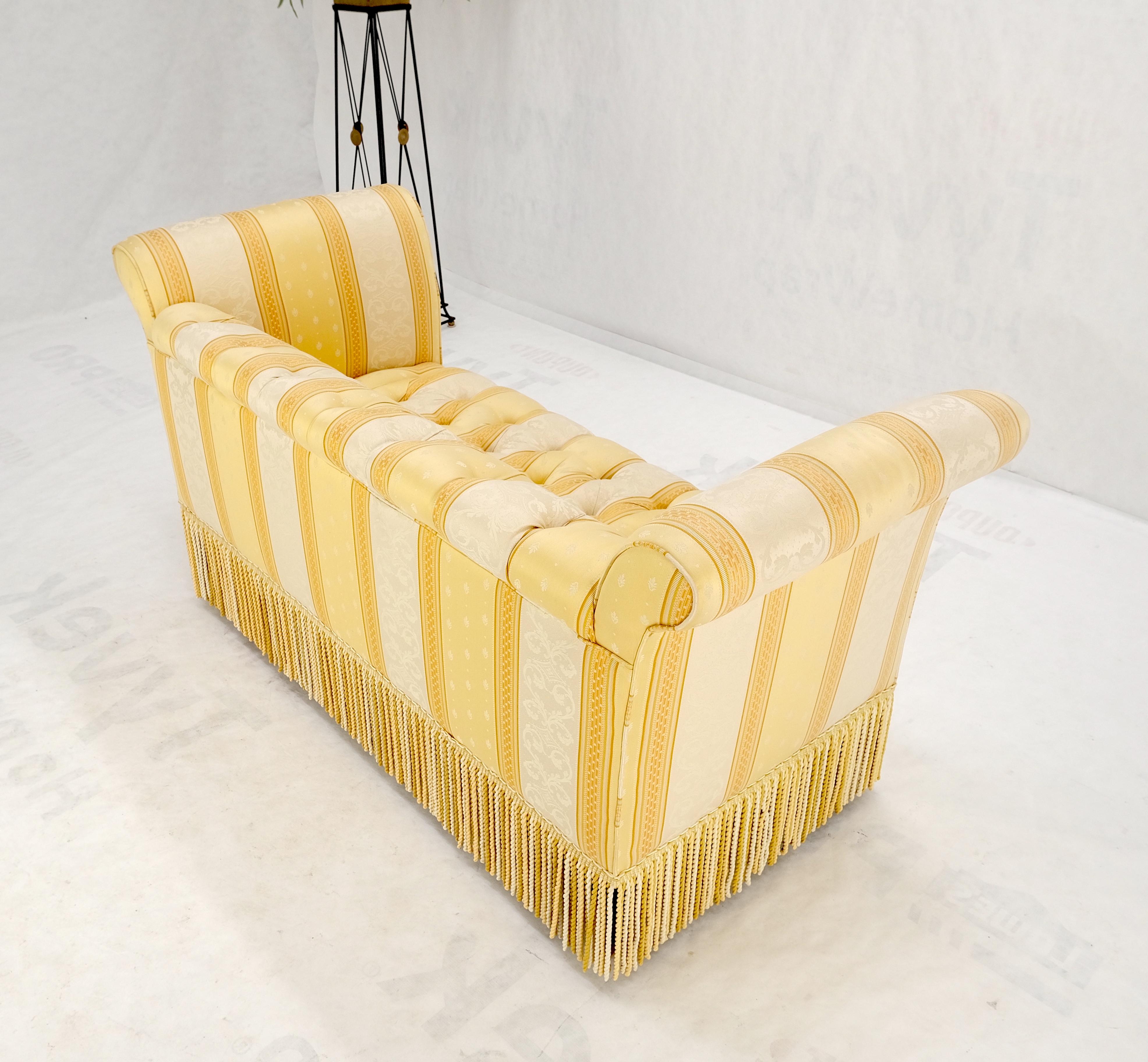 Gold & White Stripe Silk Upholstery Tufted Sofa Loveseat Tassels Decorated MINT ! en vente 10