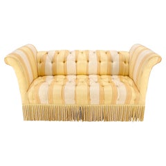 Gold & White Stripe Silk Upholstery Tufted Sofa Loveseat Tassels Decorated MINT!