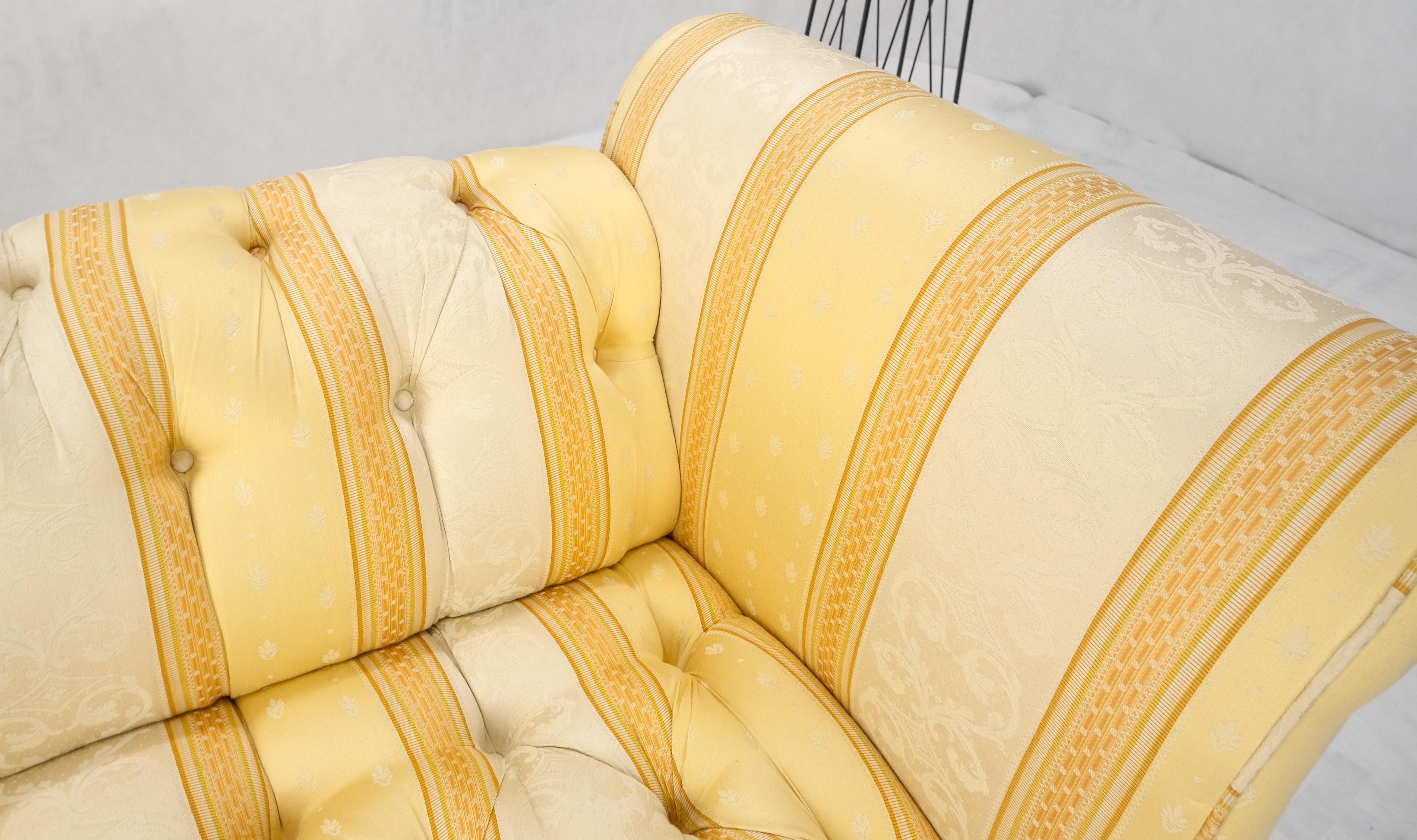 American Gold & White Stripe Silk Upholstery Tufted Sofa Loveseat Tassels Decorated MINT! For Sale