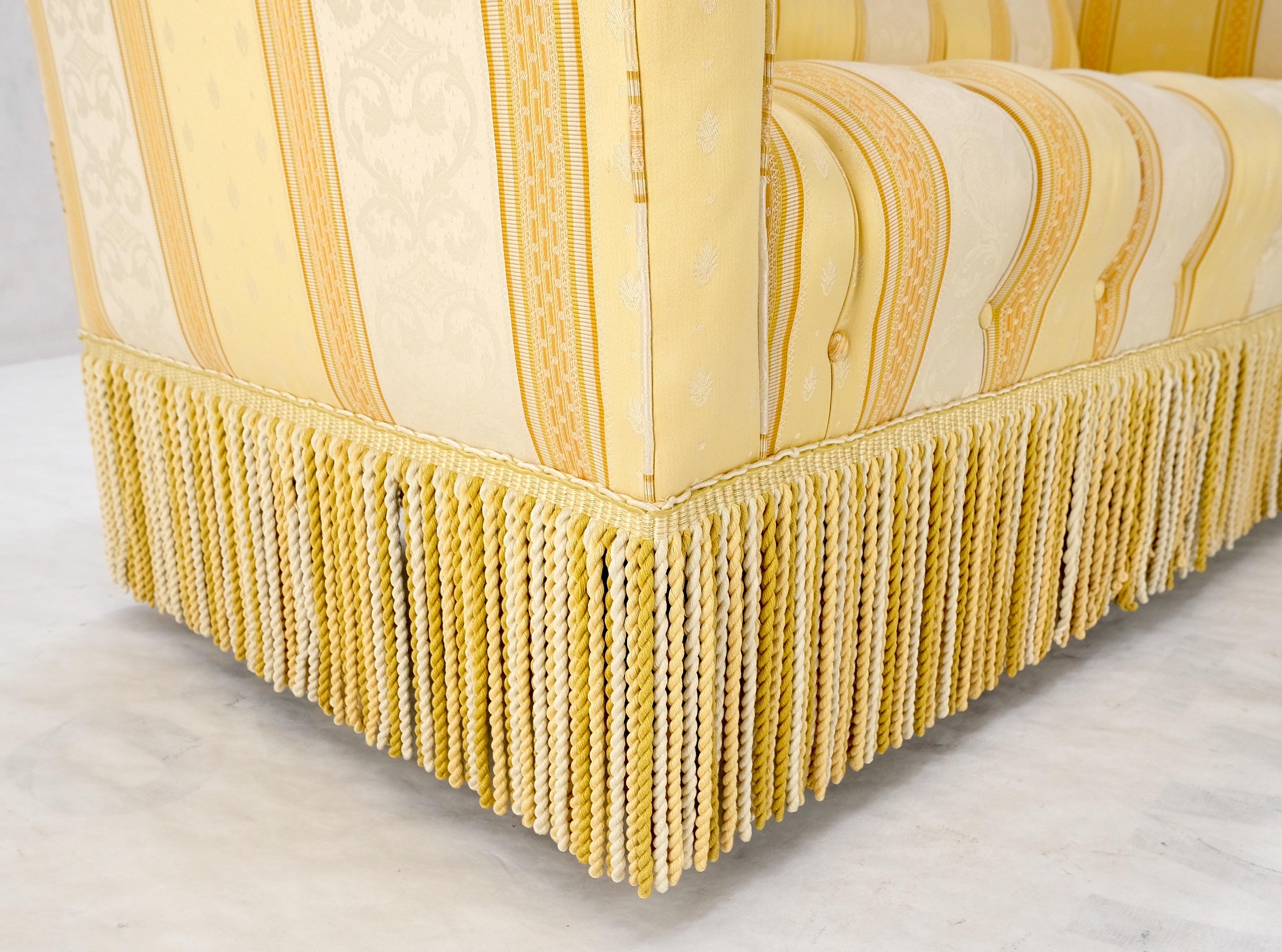 Gold & White Stripe Silk Upholstery Tufted Sofa Loveseat Tassels Decorated MINT ! en vente 2