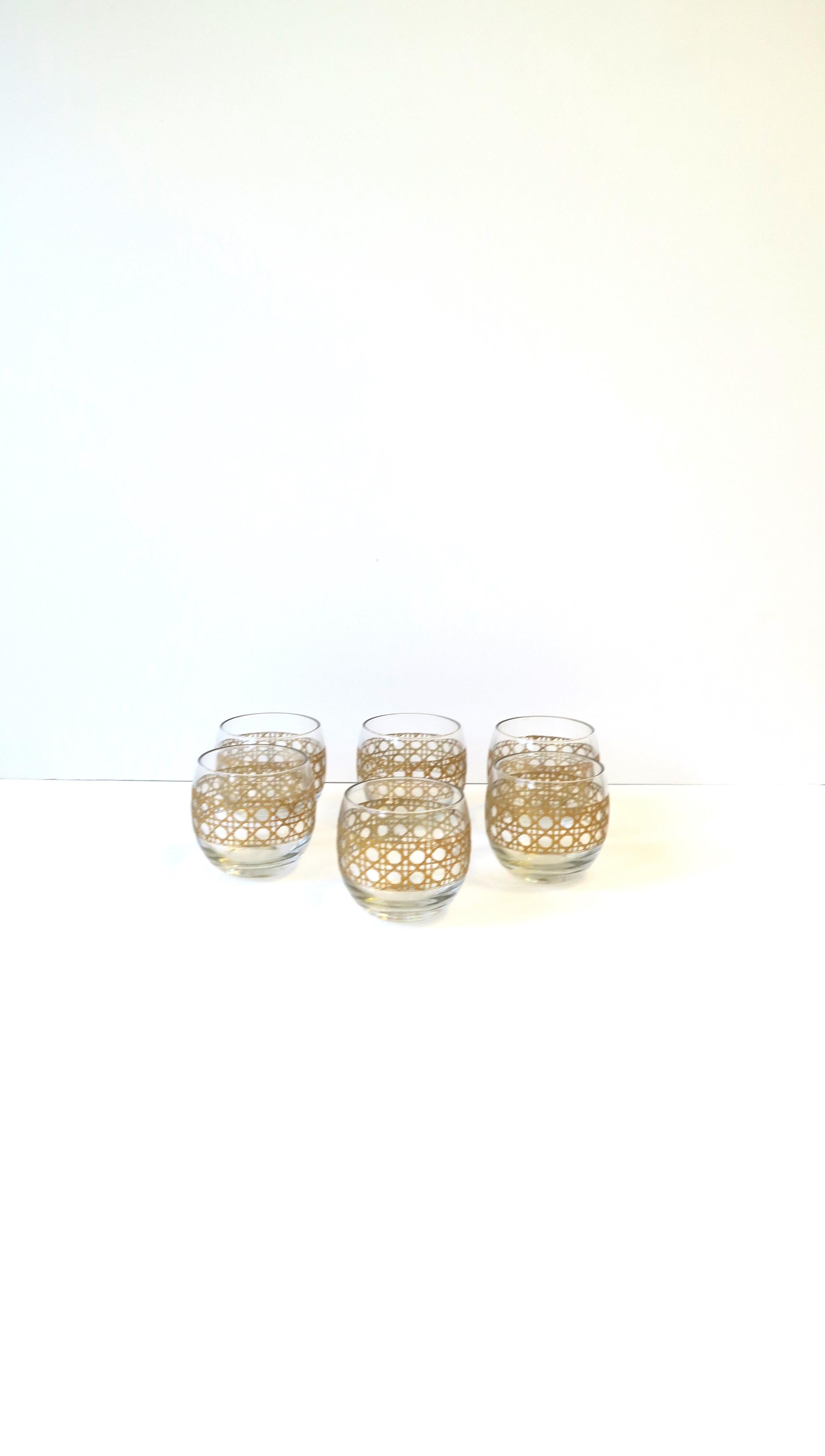 American Wicker Gold Cane Tumbler Cocktail Rocks' Glasses, Set of 6 For Sale