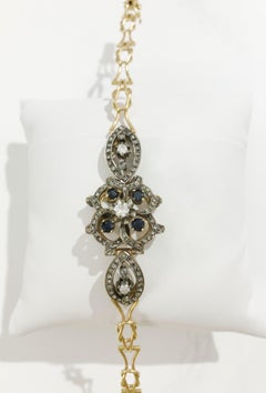 Bracciale vintage in oro 18 carati con zaffiri blu e diamanti, Italia
