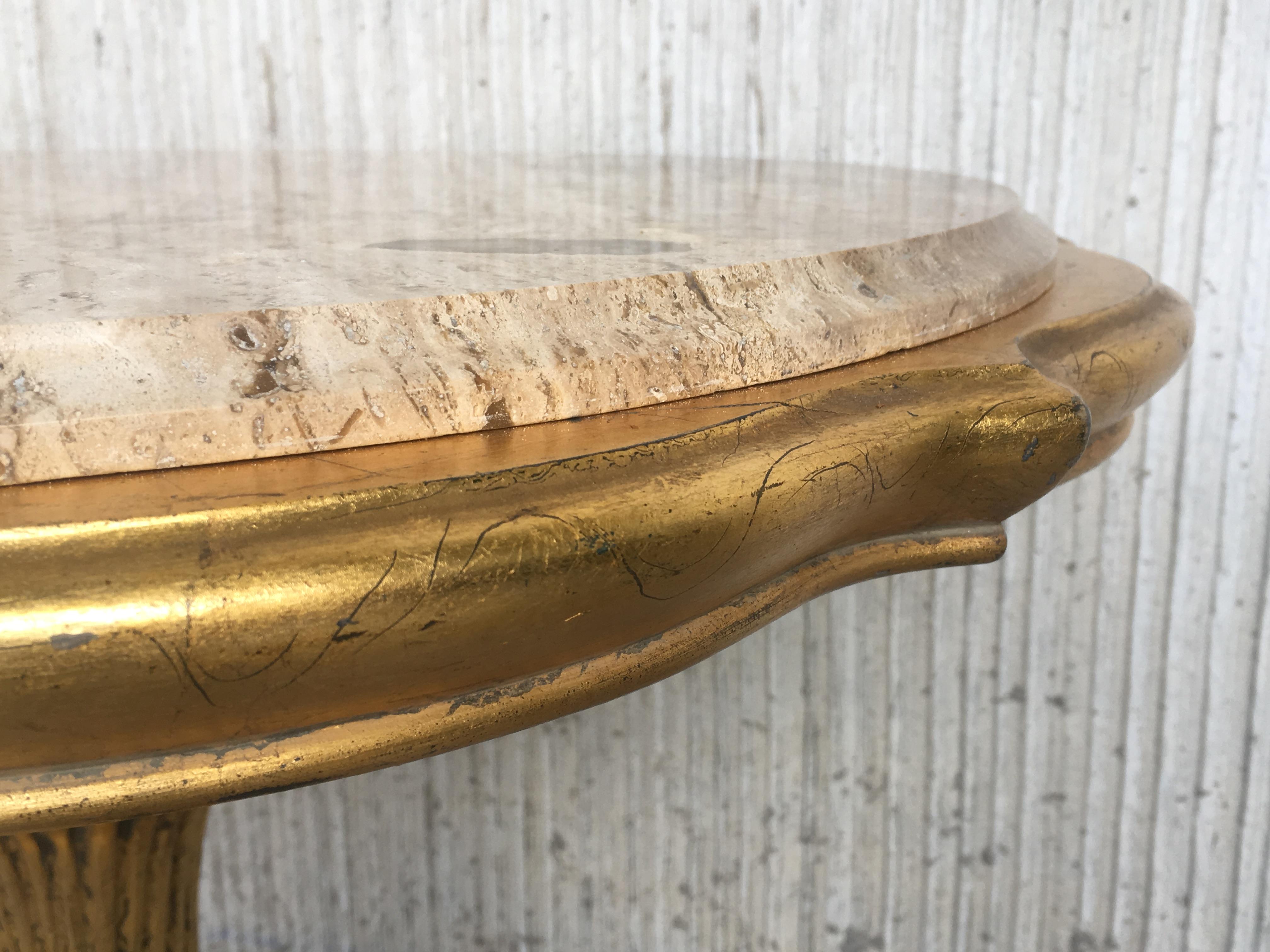 Gold Wood Italian Hollywood Regency Marble Top End Table 1