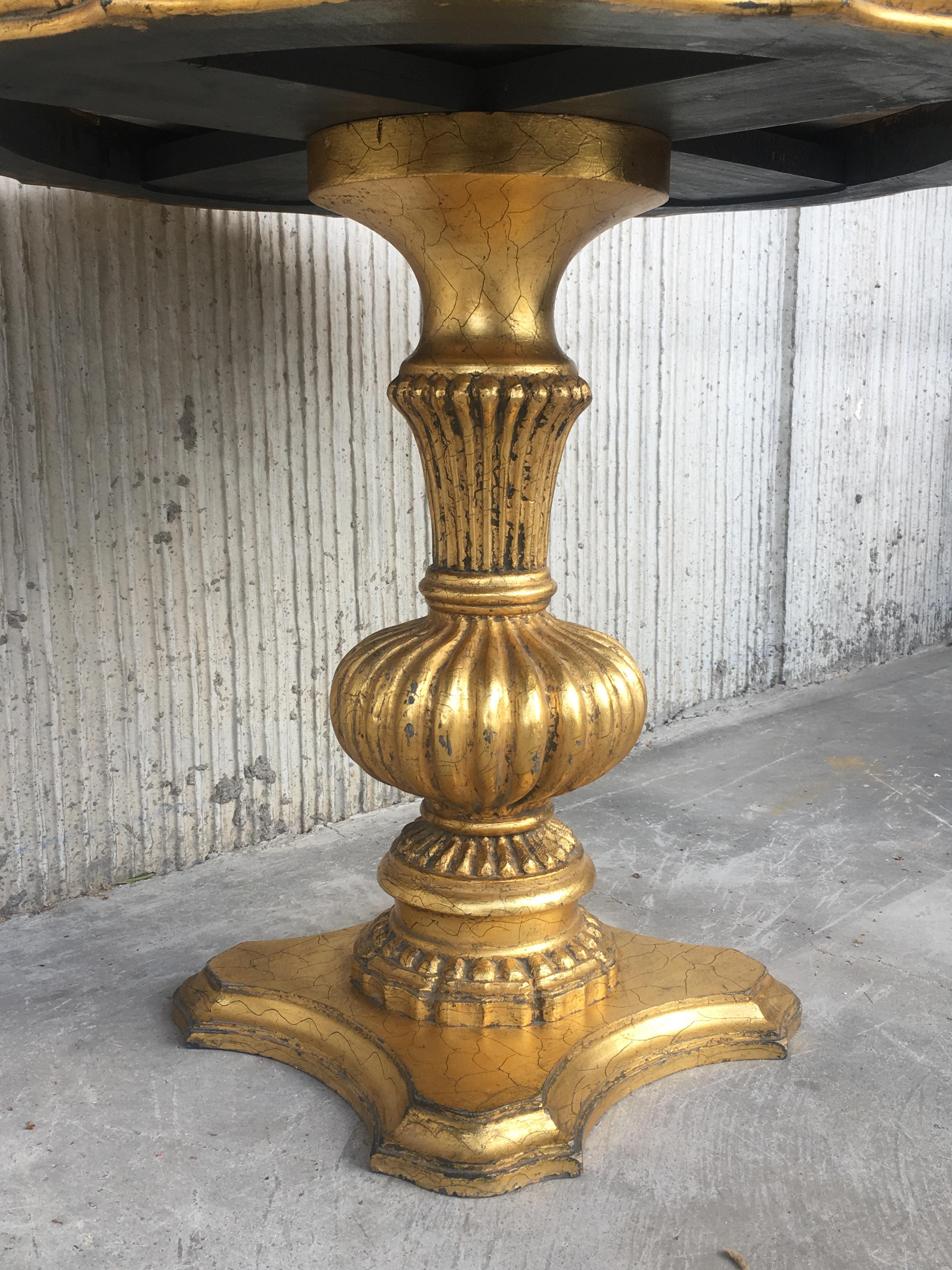 Gold Wood Italian Hollywood Regency Marble Top End Table 2