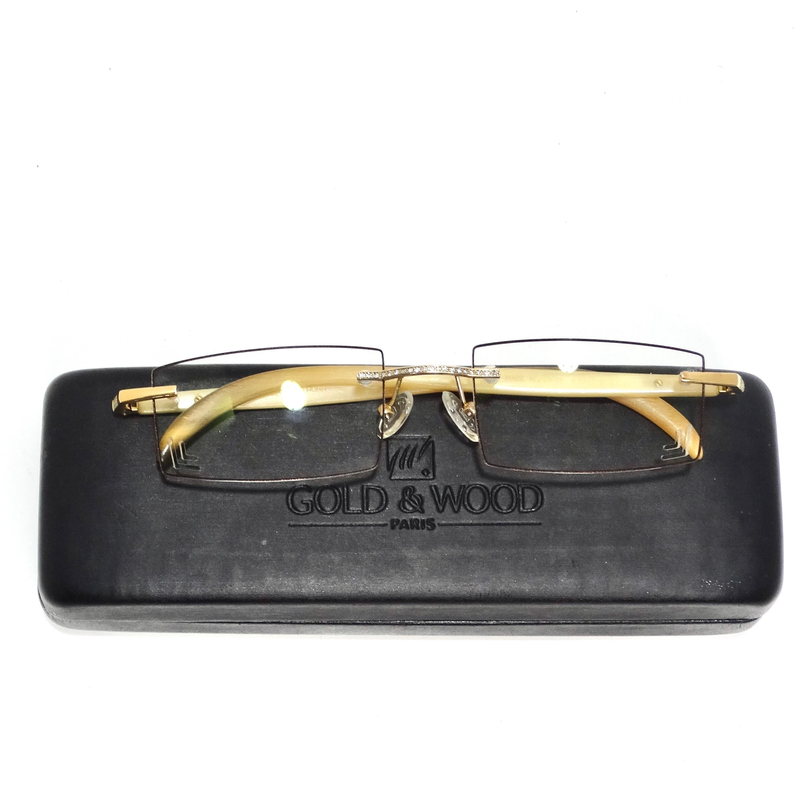 Gold & Wood Windsor 11 Diamond Eyeglasses For Sale 6